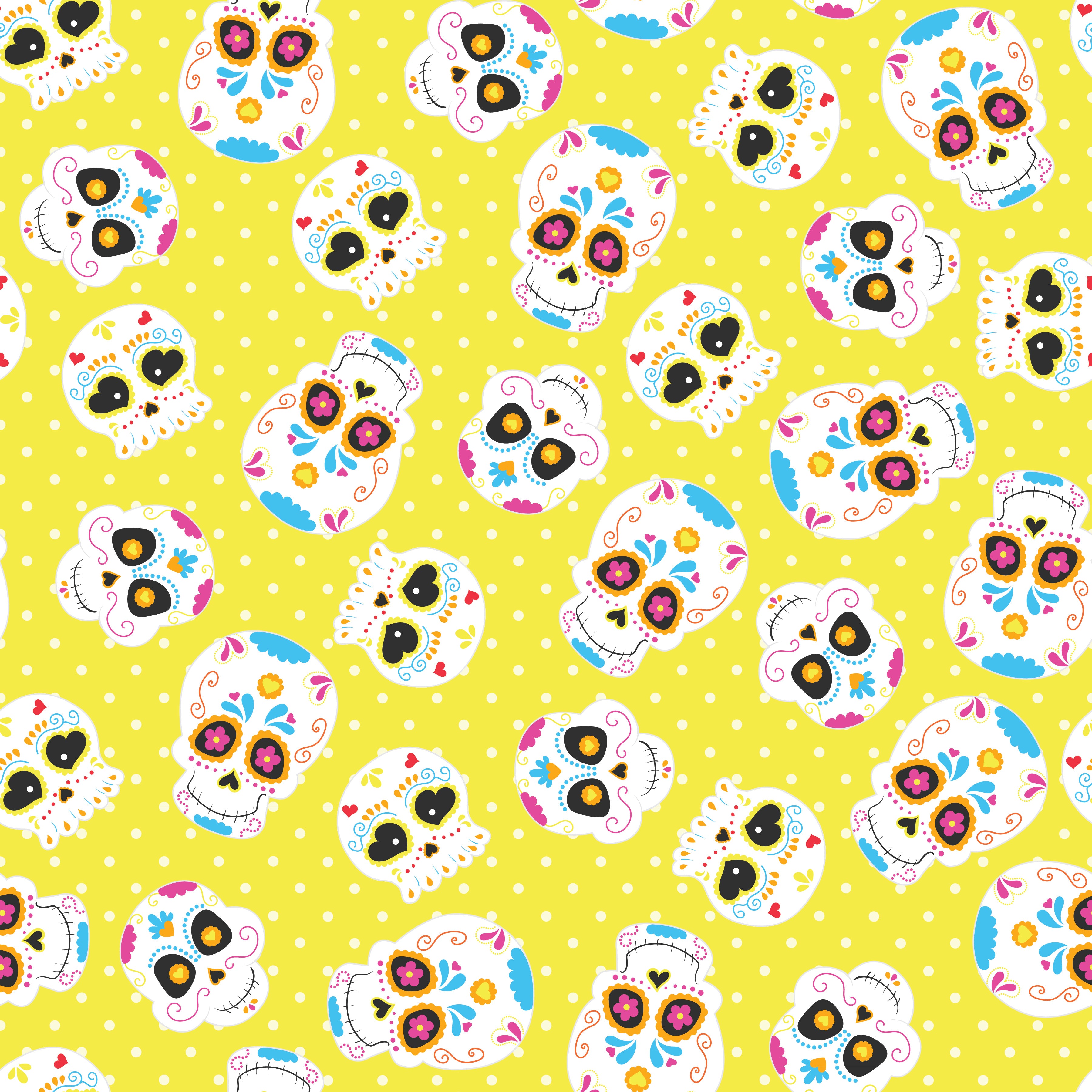 Sugar Skulls Yellow Background Pattern Vinyl 12" x 12" - The Vinyl Haus