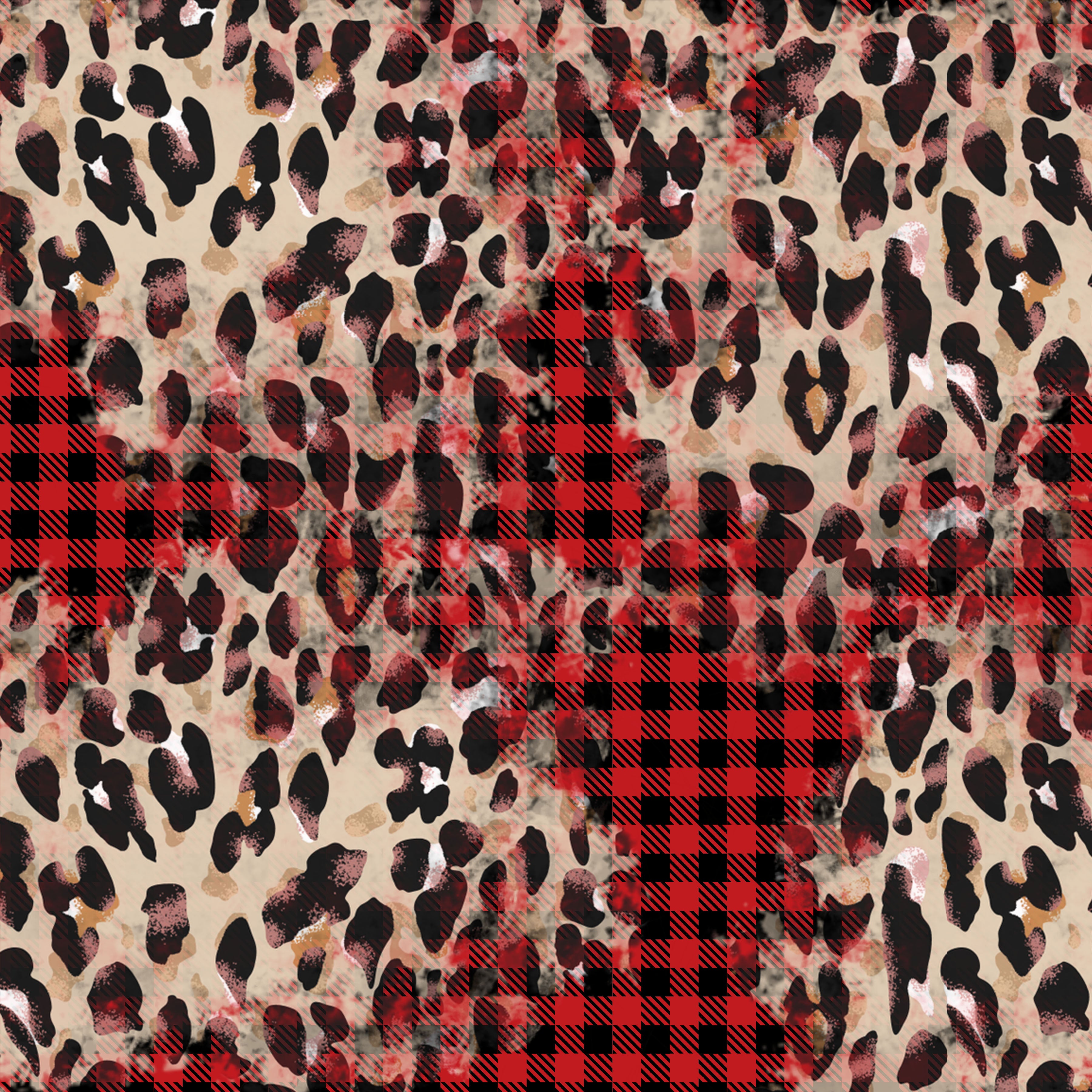 Red Buffalo Plaid and Leopard Patches Patterned Vinyl 12" x 12" - The Vinyl Haus
