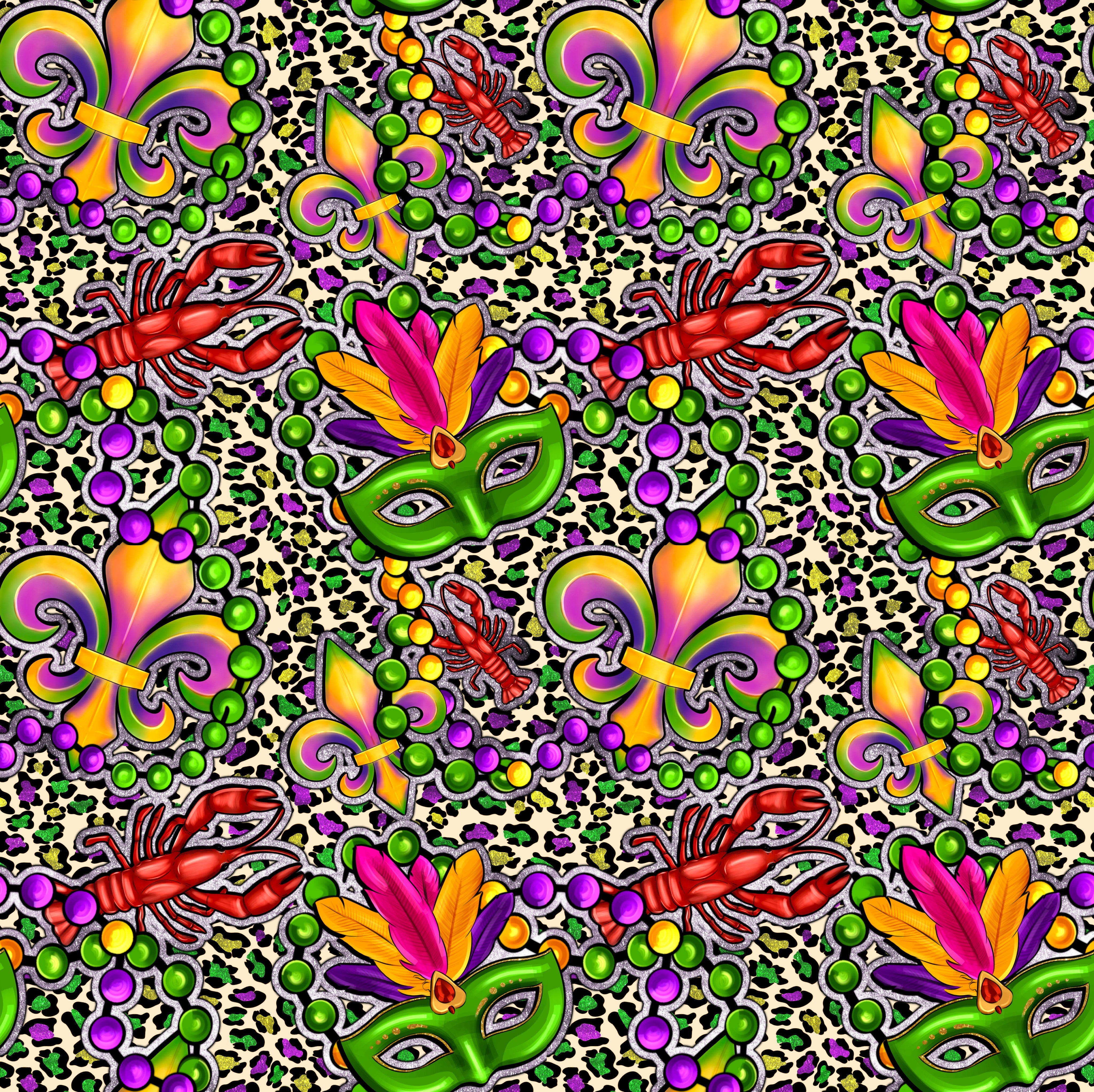 Mardi Gras Crawfish and Beads Patterned Vinyl 12" x 12" - The Vinyl Haus