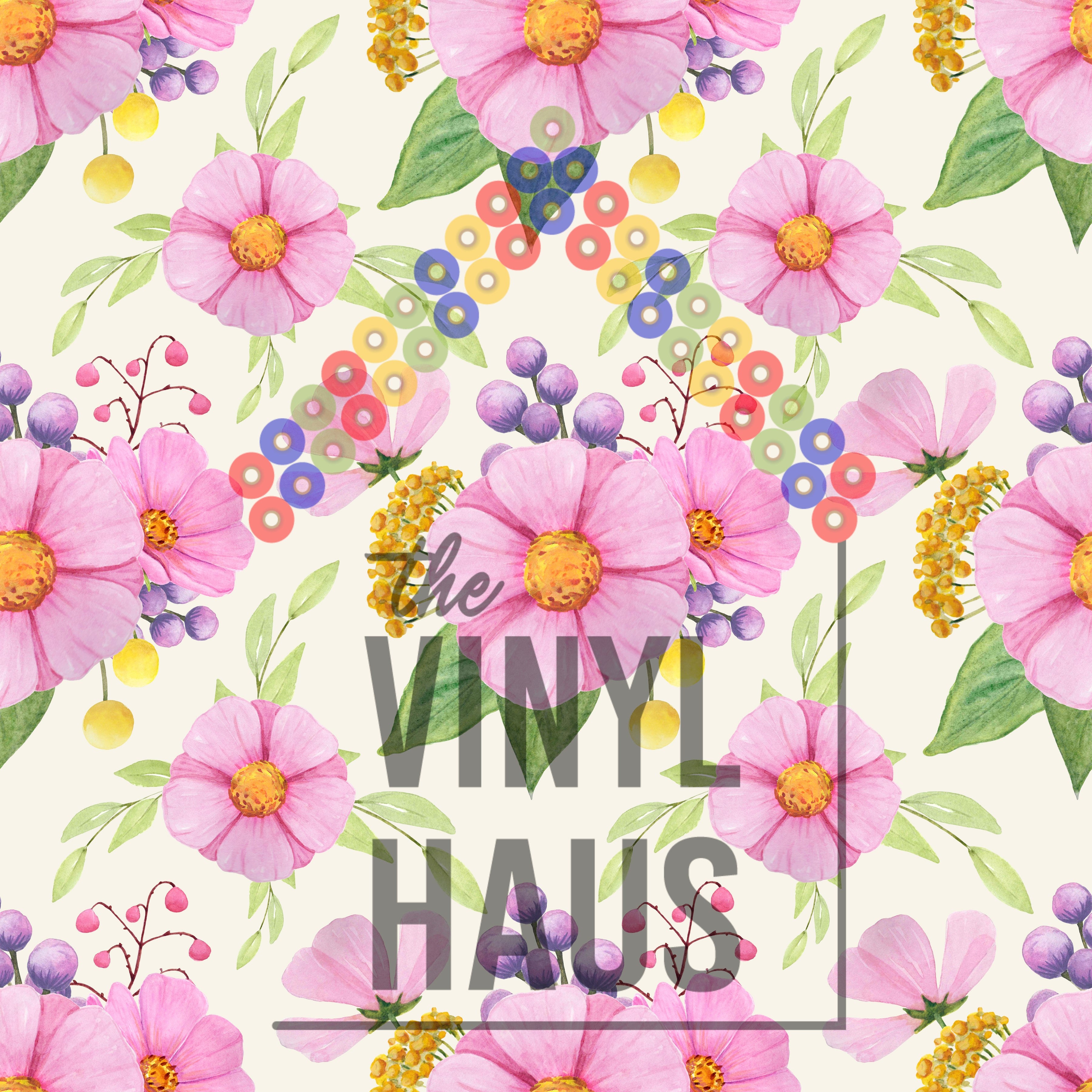 Pink Floral with Berries Pattern Vinyl 12" x 12" - The Vinyl Haus