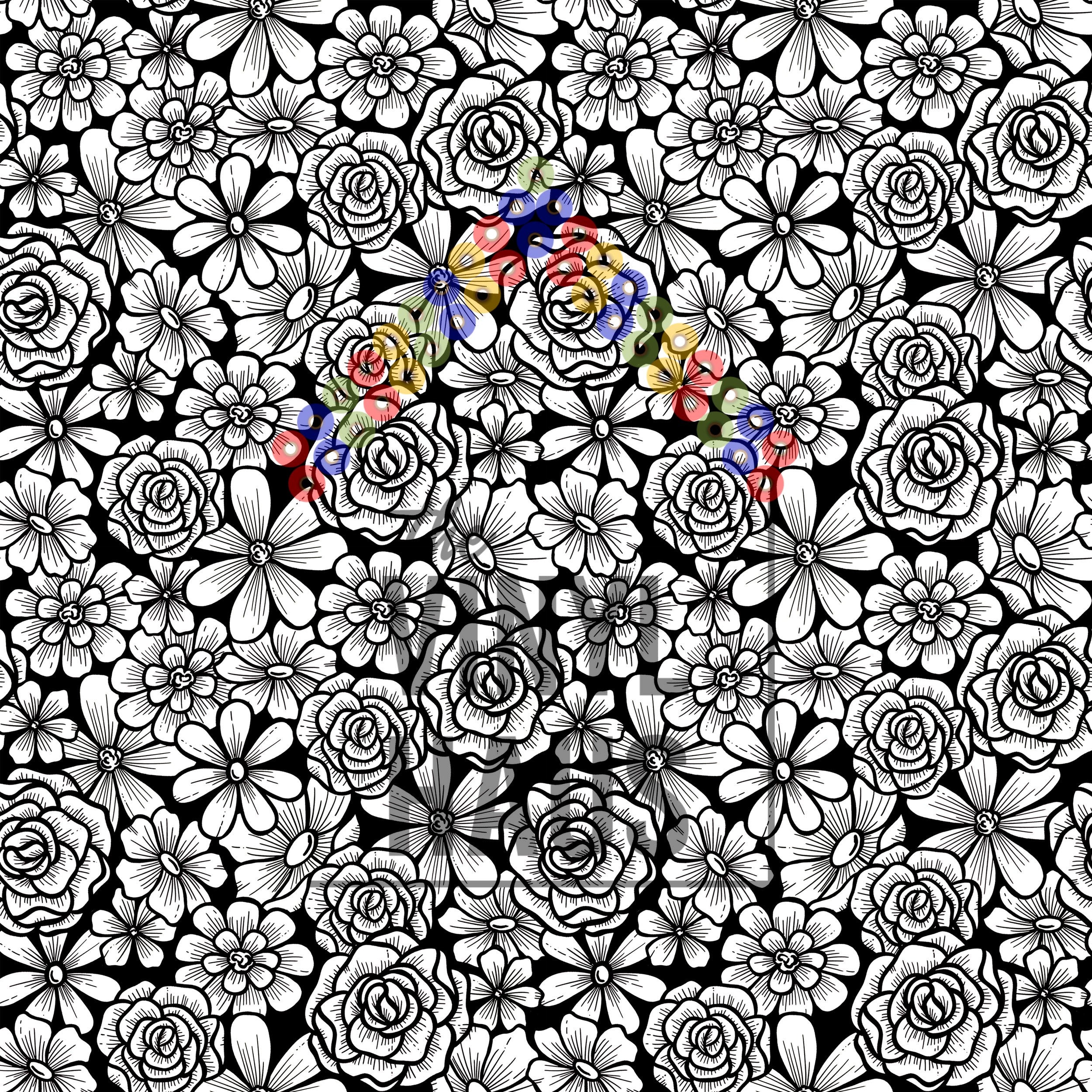 Black and White Floral Pattern Vinyl 12" x 12" - The Vinyl Haus