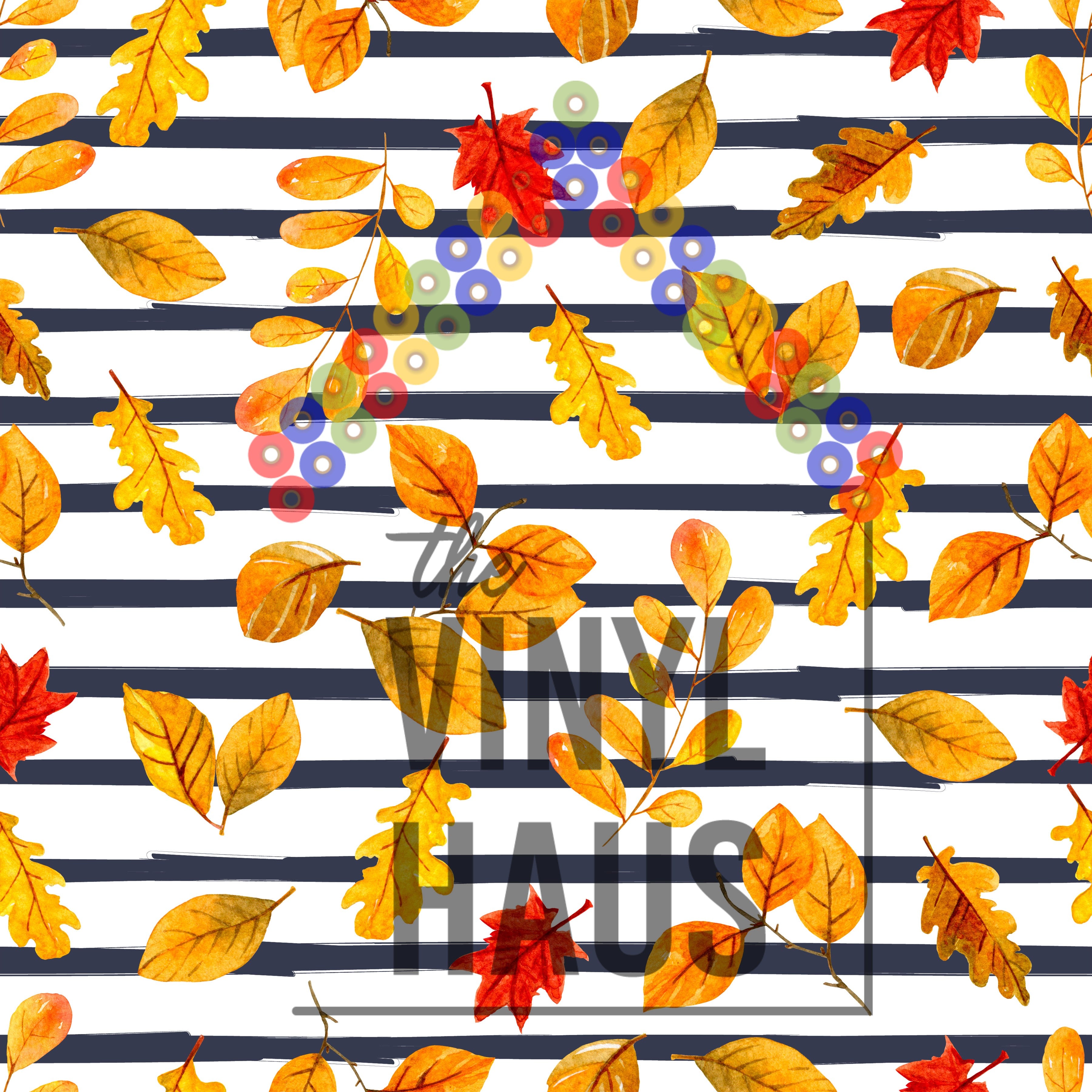 Fall leaves with Stripes Pattern Vinyl 12" x 12" - The Vinyl Haus