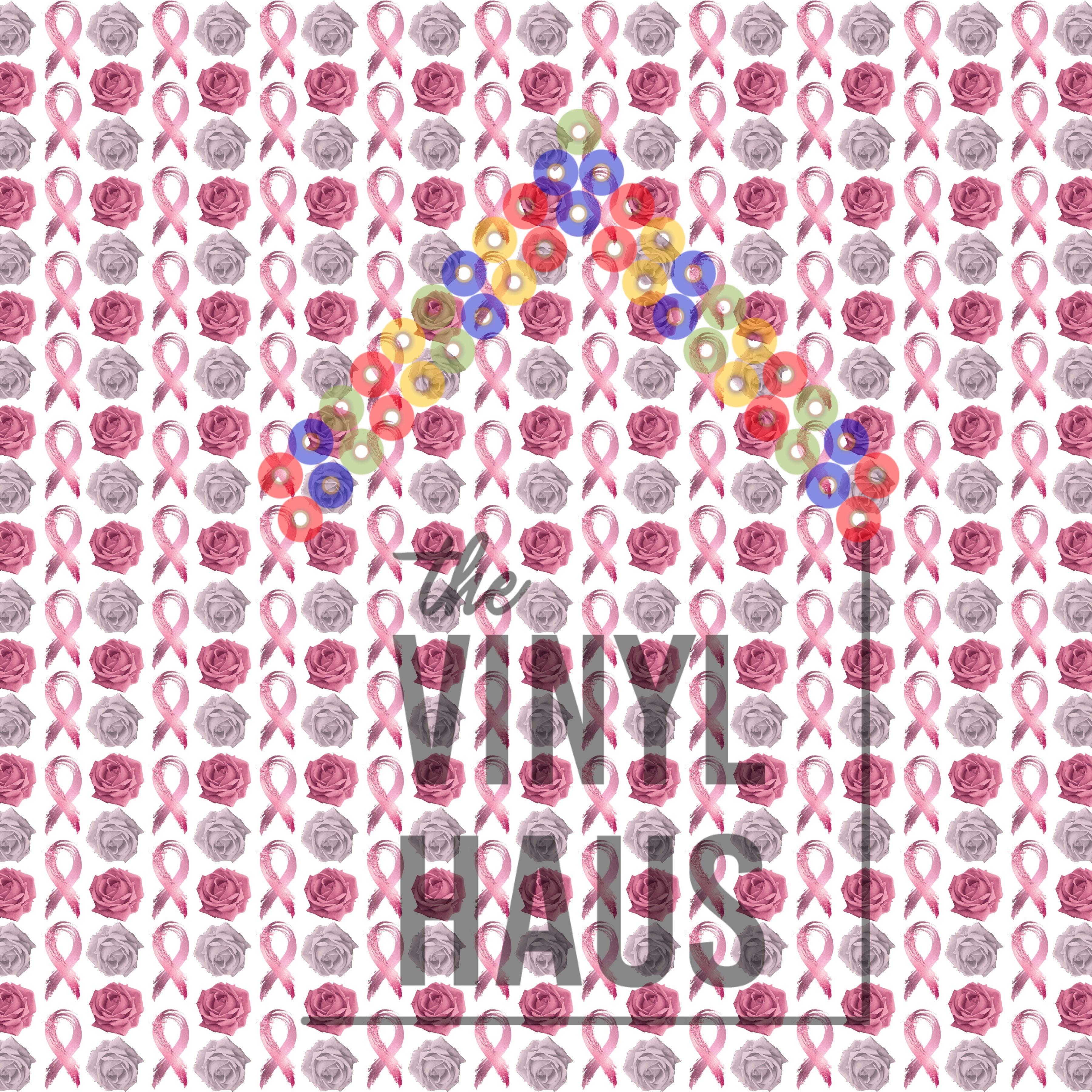 Breast Cancer Ribbons with Roses Pattern Vinyl 12" x 12" - The Vinyl Haus