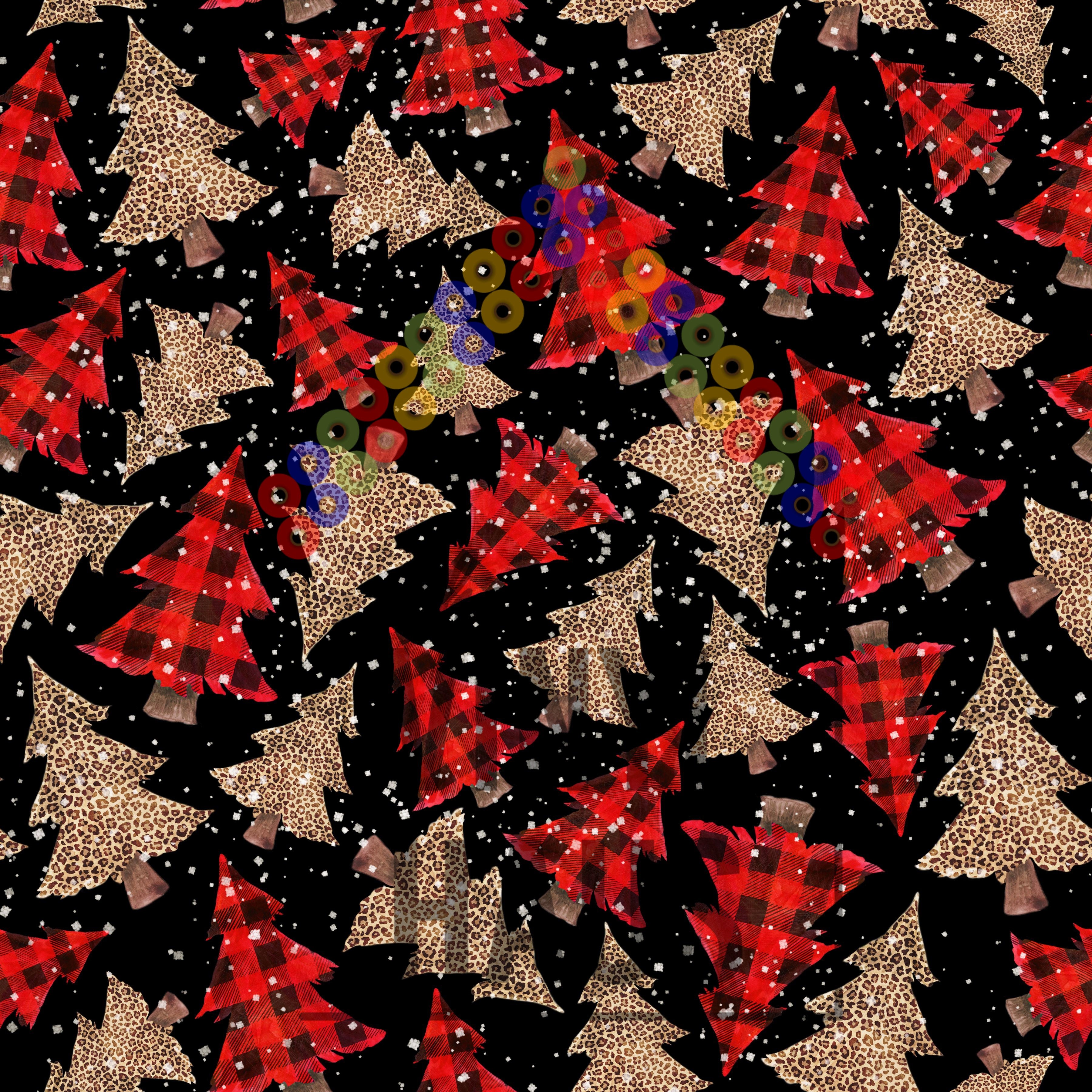Red Buffalo Plaid and Cheetah Christmas Trees Black Background Pattern Vinyl 12" x 12" - The Vinyl Haus