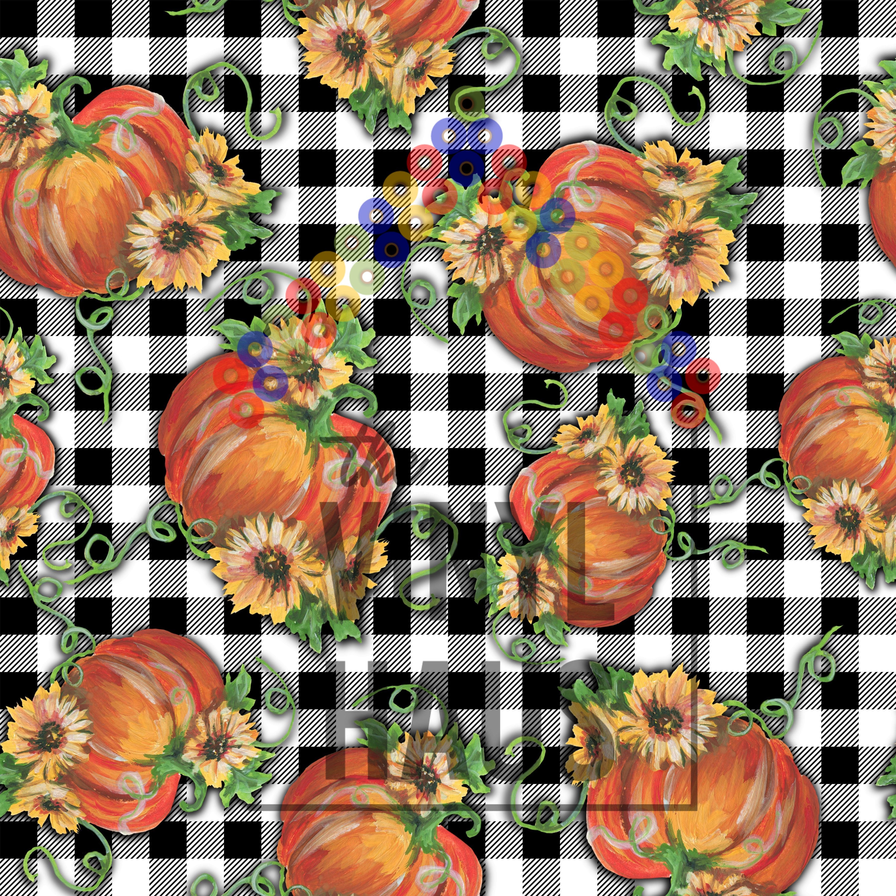 Buffalo Plaid with Pumpkin and Sunflowers Pattern Vinyl 12" x 12" - The Vinyl Haus