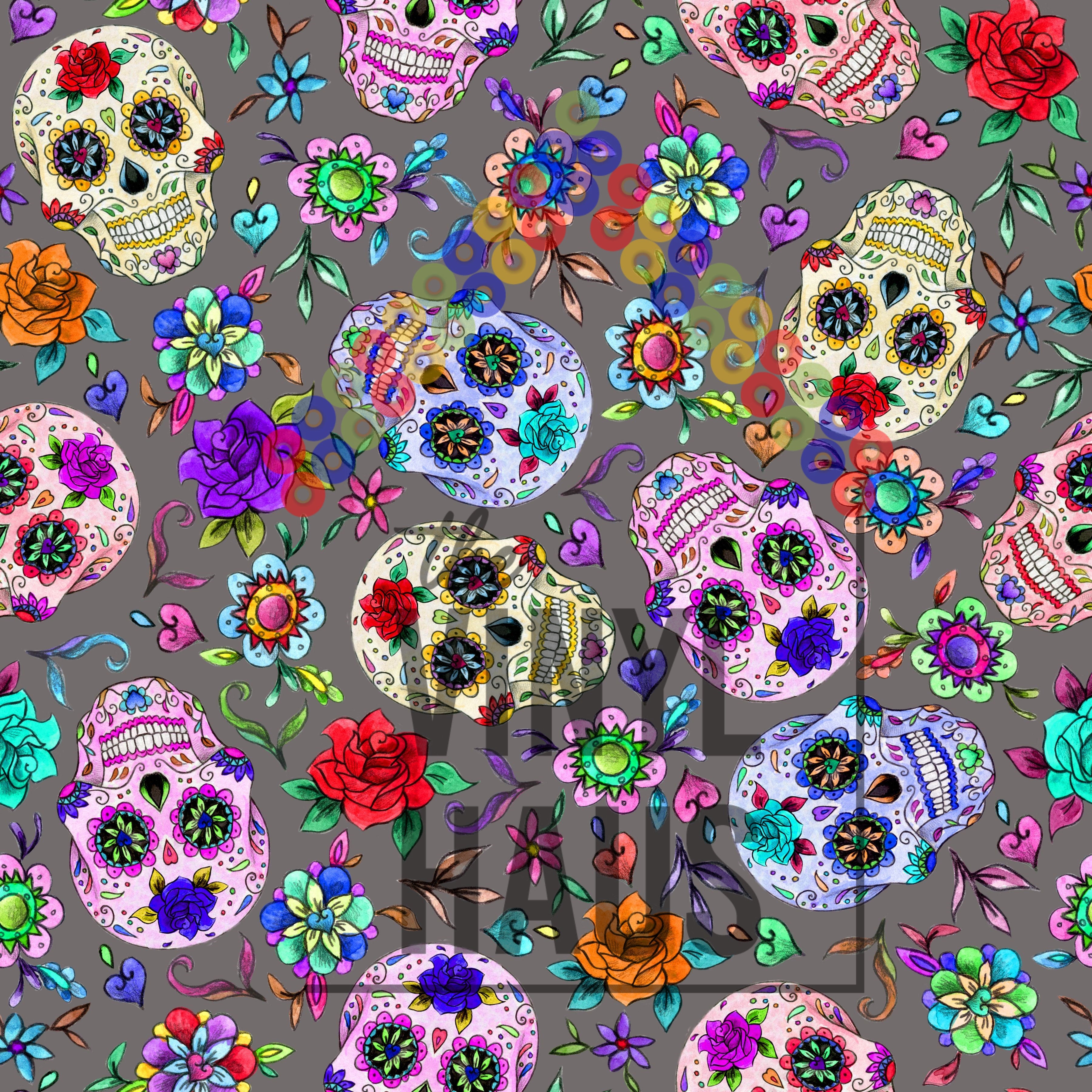 Sugar Skull Grey Background Pattern Vinyl 12" x 12" - The Vinyl Haus