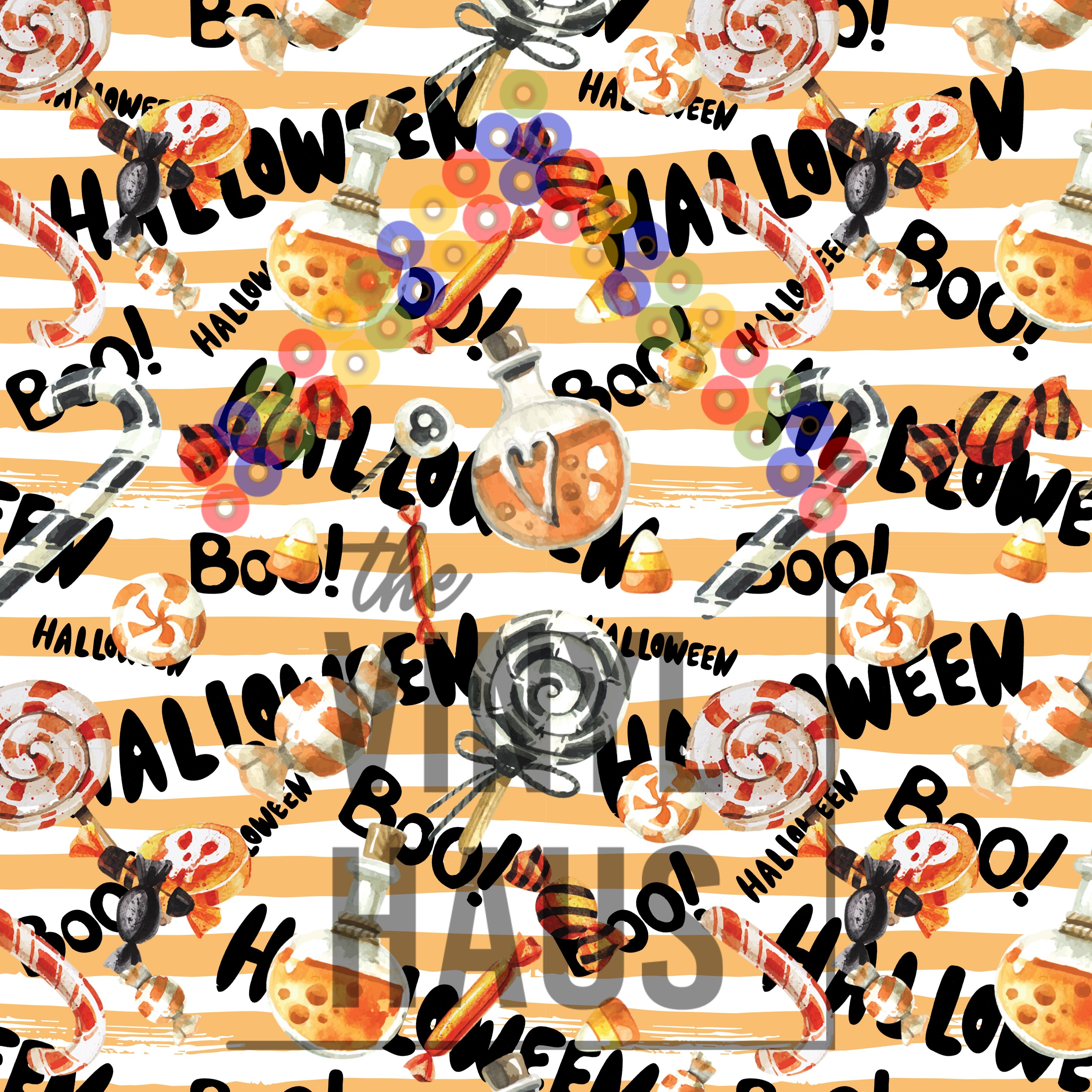 Halloween Candy, Words, and Stripes Pattern Vinyl 12" x 12" - The Vinyl Haus