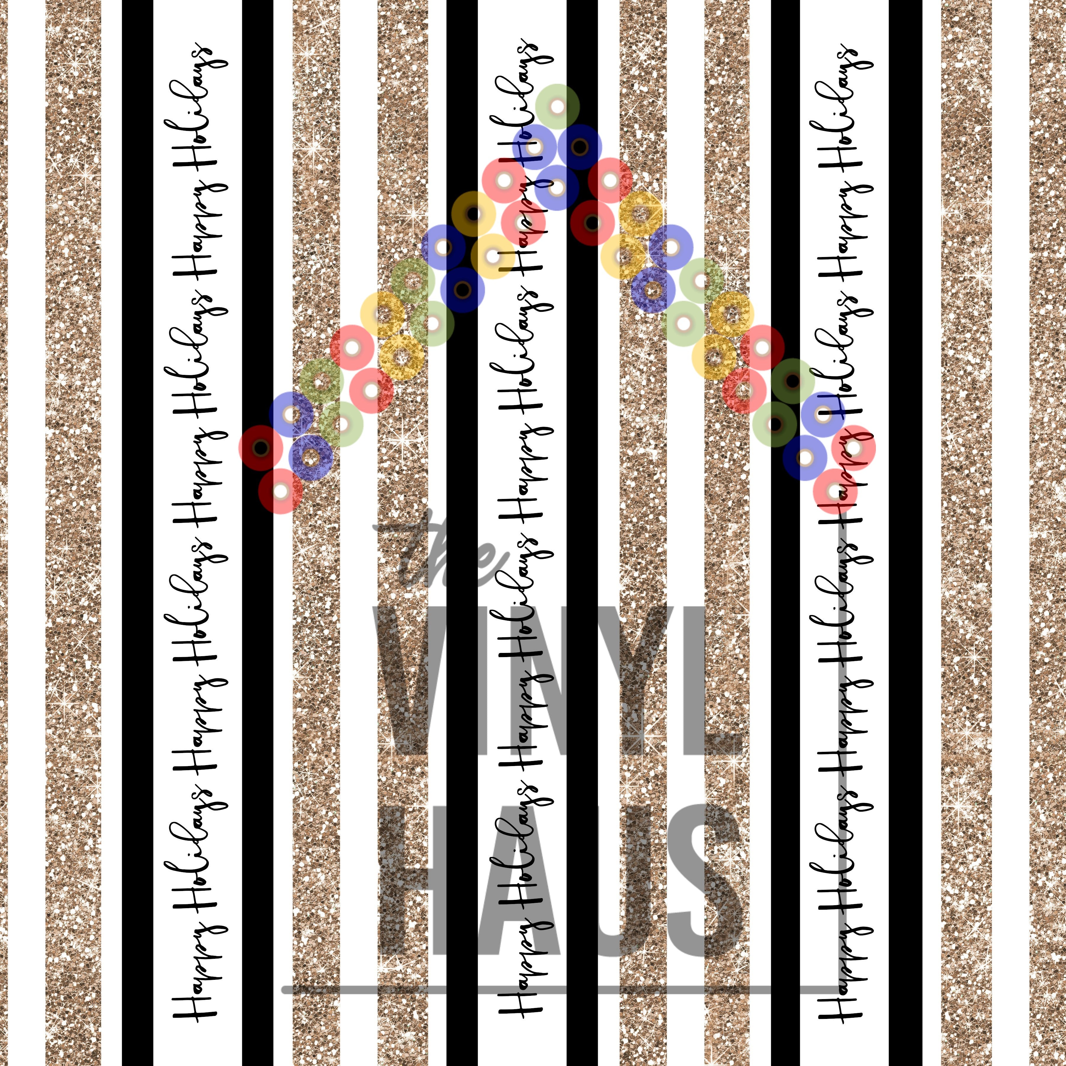 Happy Holiday Glitter Stripes Pattern Vinyl 12" x 12" - The Vinyl Haus