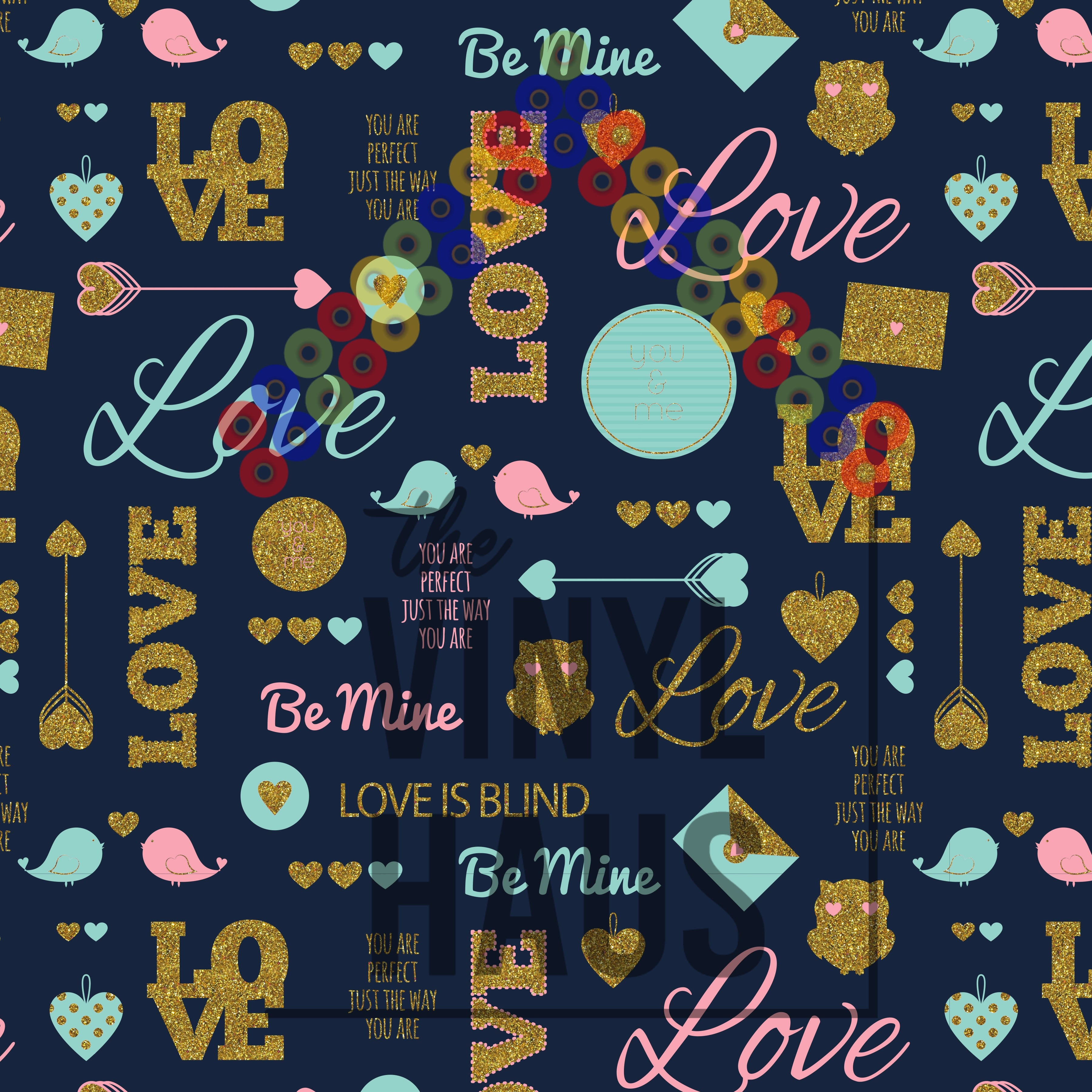 Valentine's Day LOVE Dark Blue Background Pattern Vinyl 12" x 12" - The Vinyl Haus