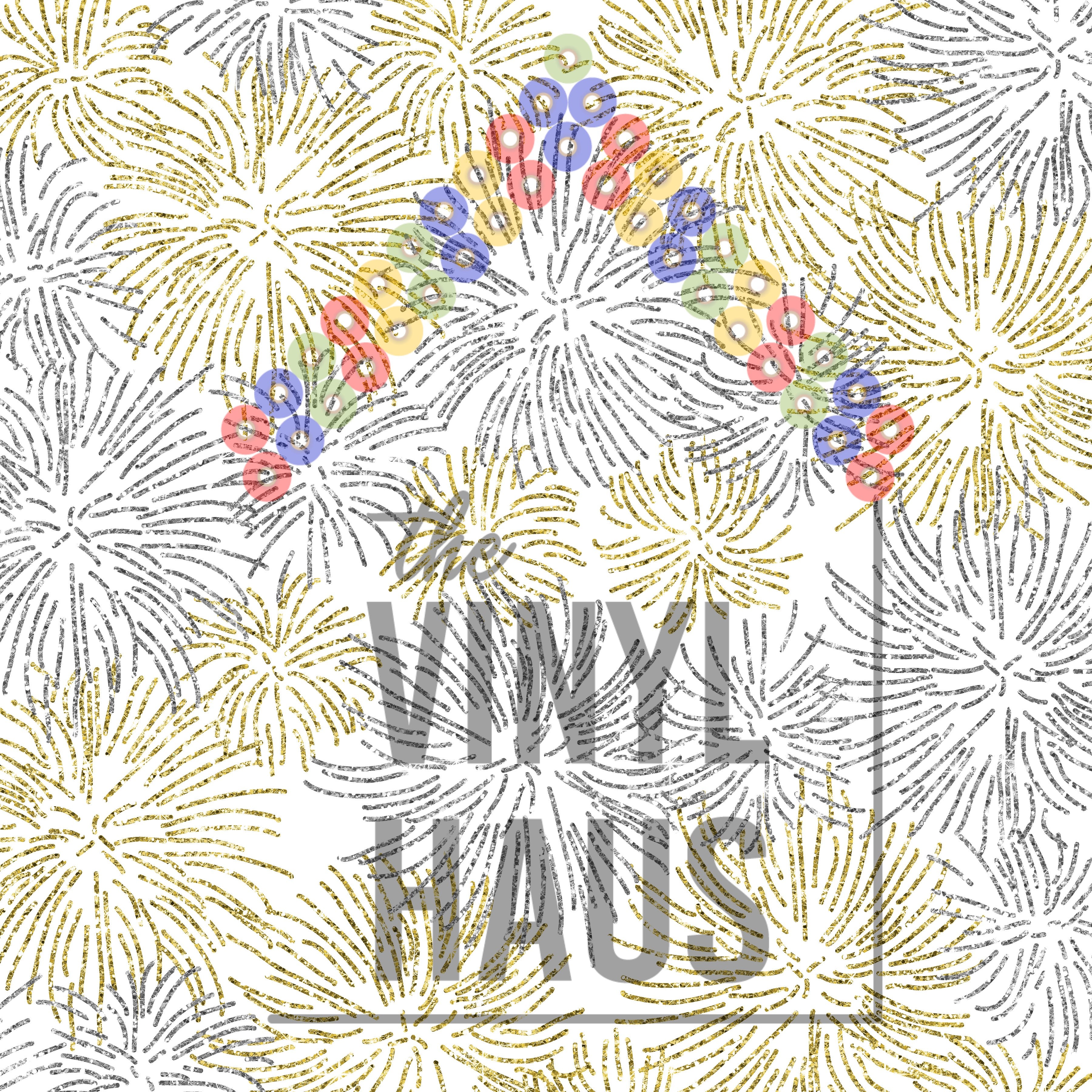 New Year's Fireworks White Background Pattern Vinyl 12" x 12" - The Vinyl Haus