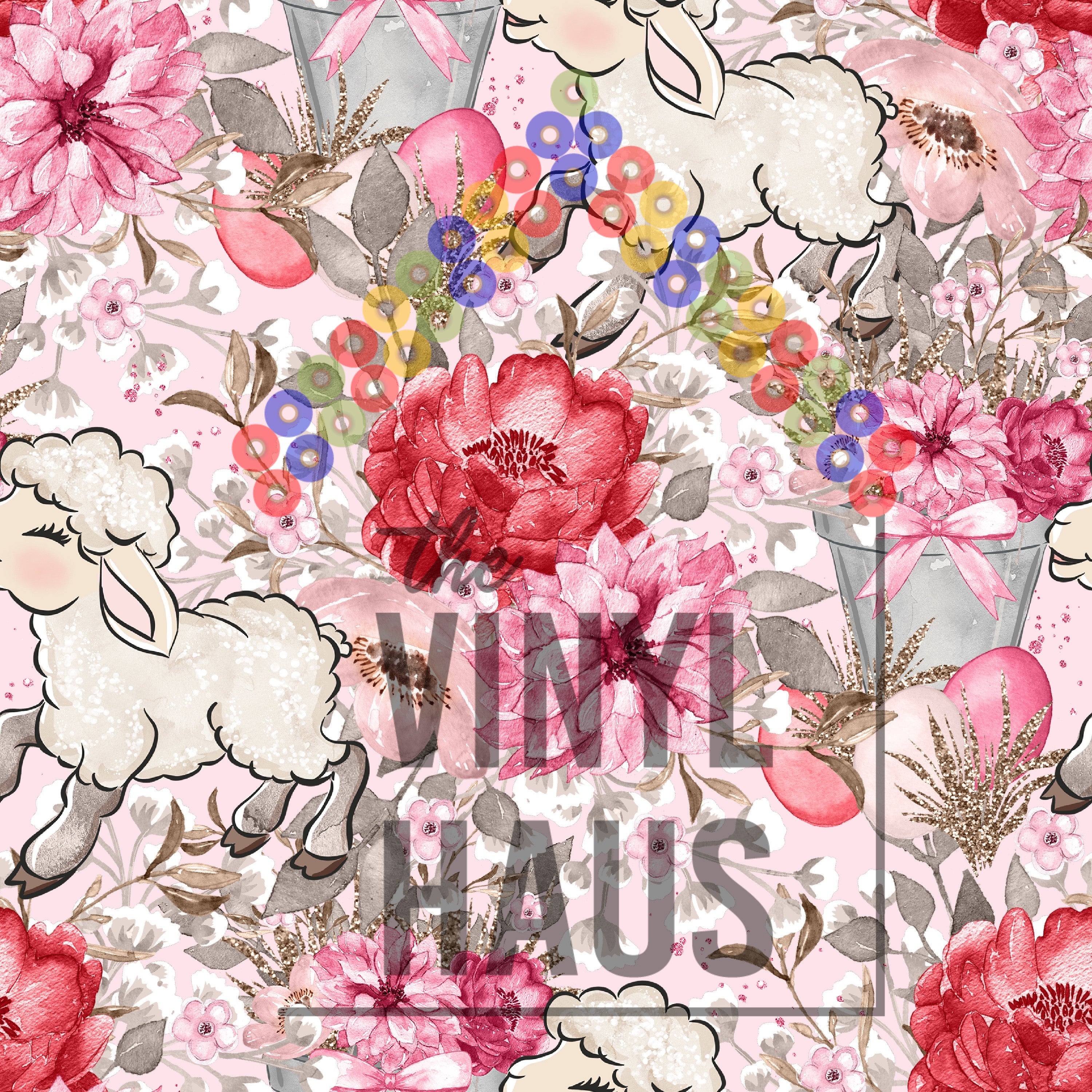 Easter Floral with Lambs Pattern Vinyl 12" x 12" - The Vinyl Haus
