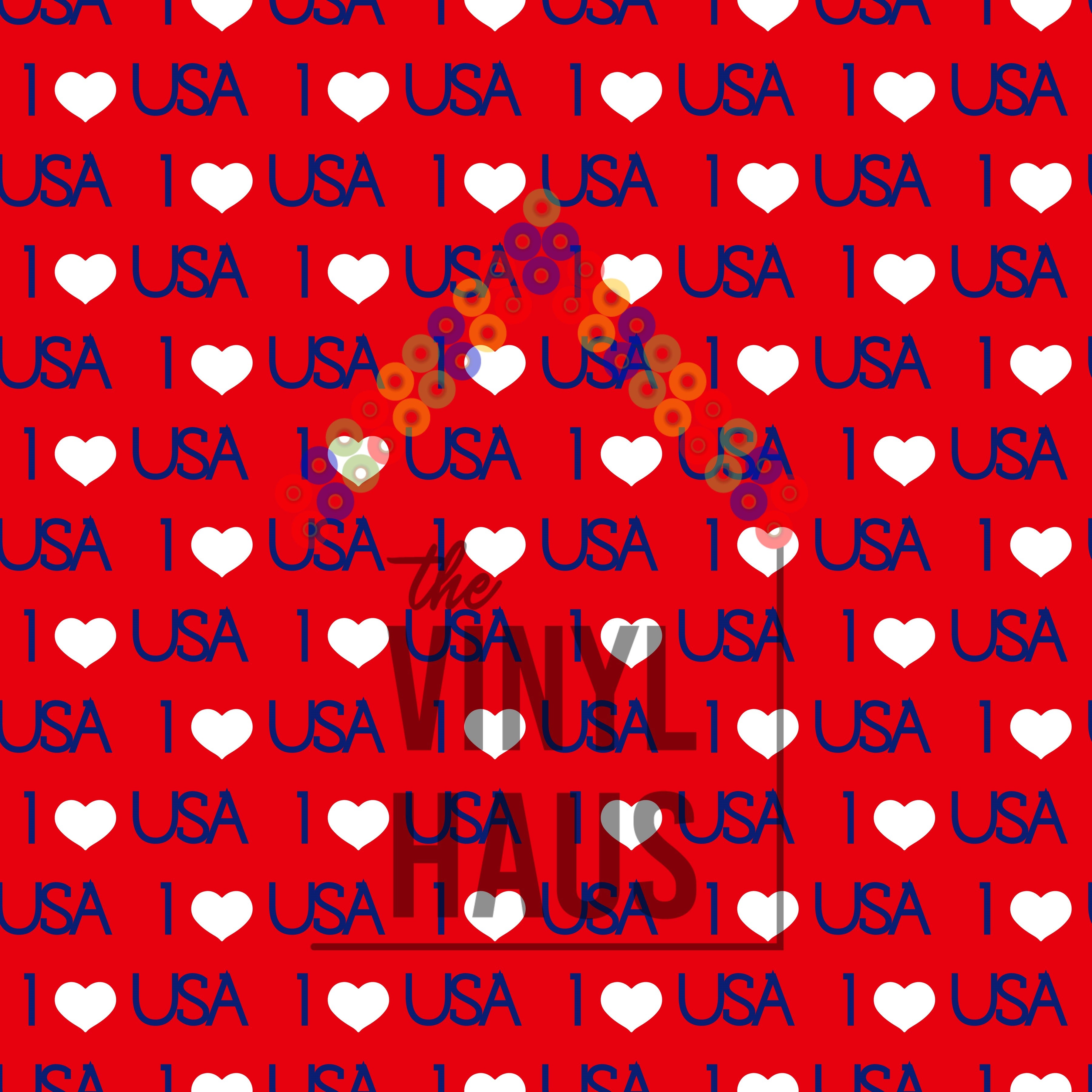 I Love USA Red Background Pattern Vinyl 12" x 12" - The Vinyl Haus