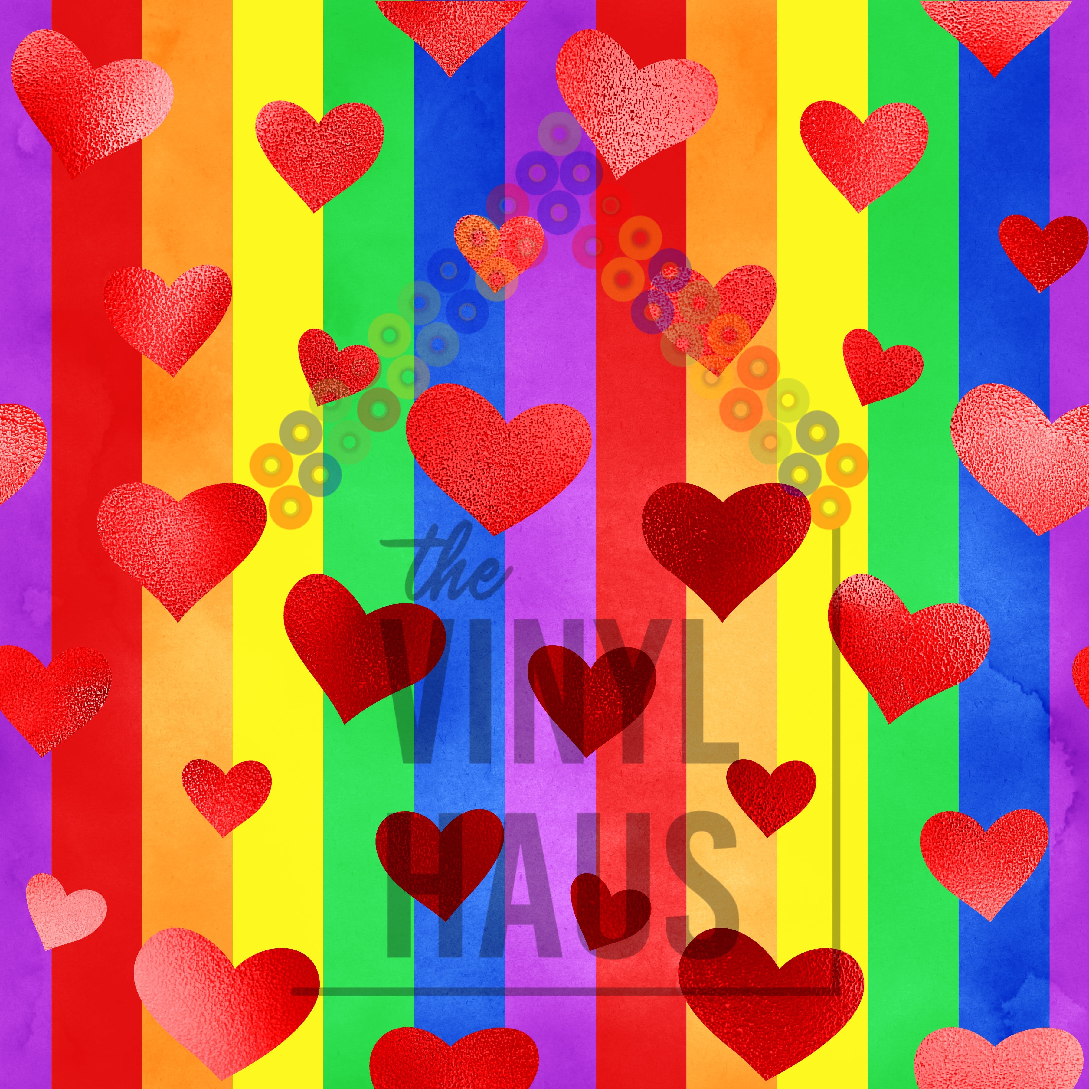 Rainbow With Hearts PRIDE Pattern Vinyl 12" x 12" - The Vinyl Haus
