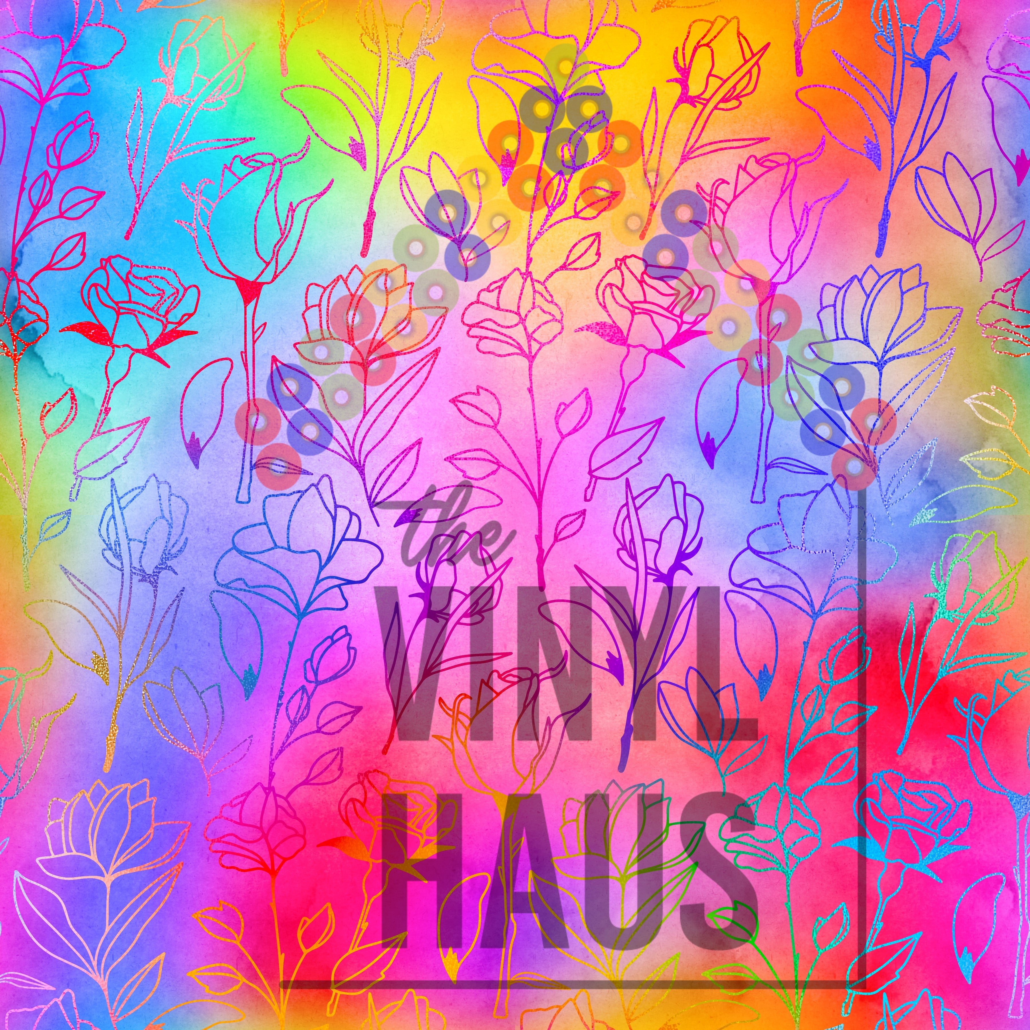 Rainbow With Flowers PRIDE Pattern Vinyl 12" x 12" - The Vinyl Haus