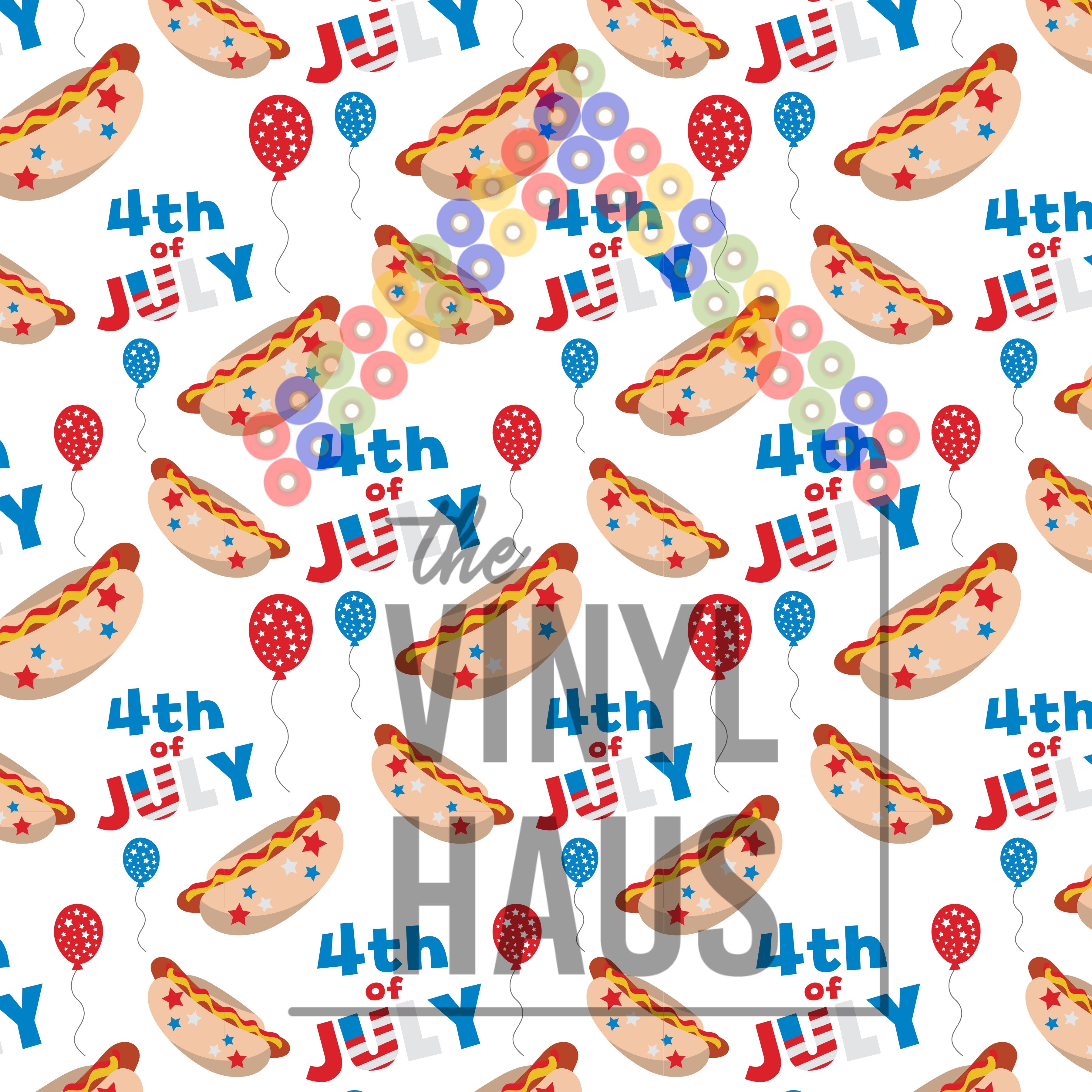 4th of July Hot Dog Pattern Vinyl 12" x 12" - The Vinyl Haus