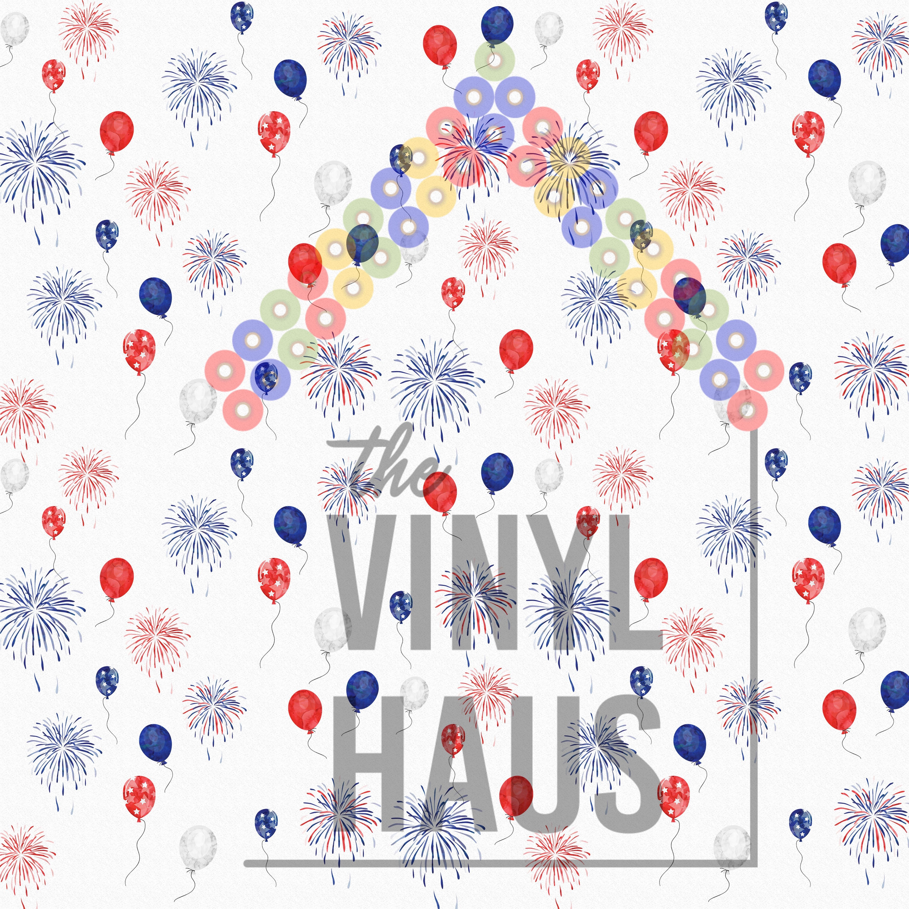 4th of July  Fireworks and Balloons Pattern Vinyl 12" x 12" - The Vinyl Haus
