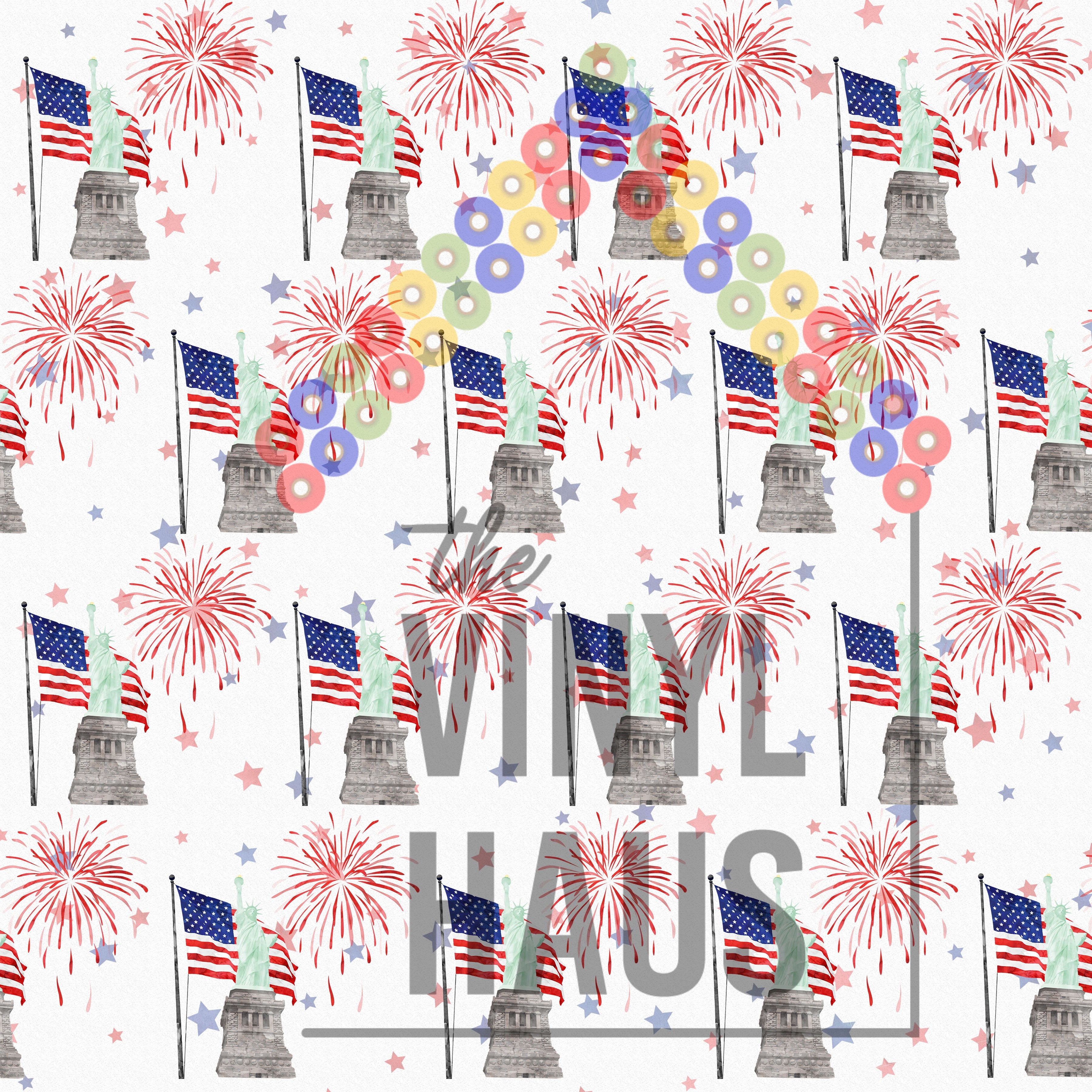 4th of July  Fireworks and Statue of Liberty Pattern Vinyl 12" x 12" - The Vinyl Haus