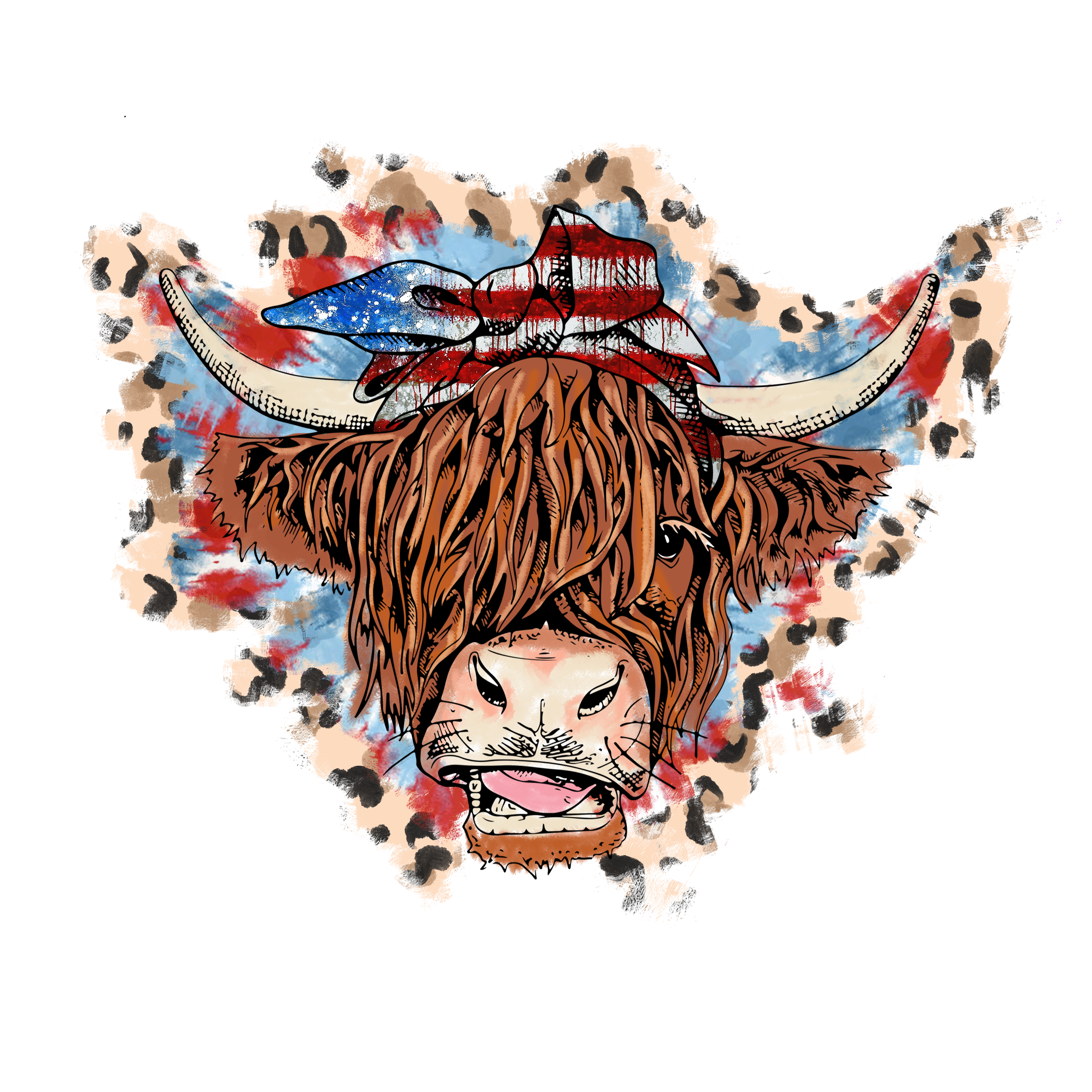 Sublimation Prints -Patriotic Highland Cow - The Vinyl Haus