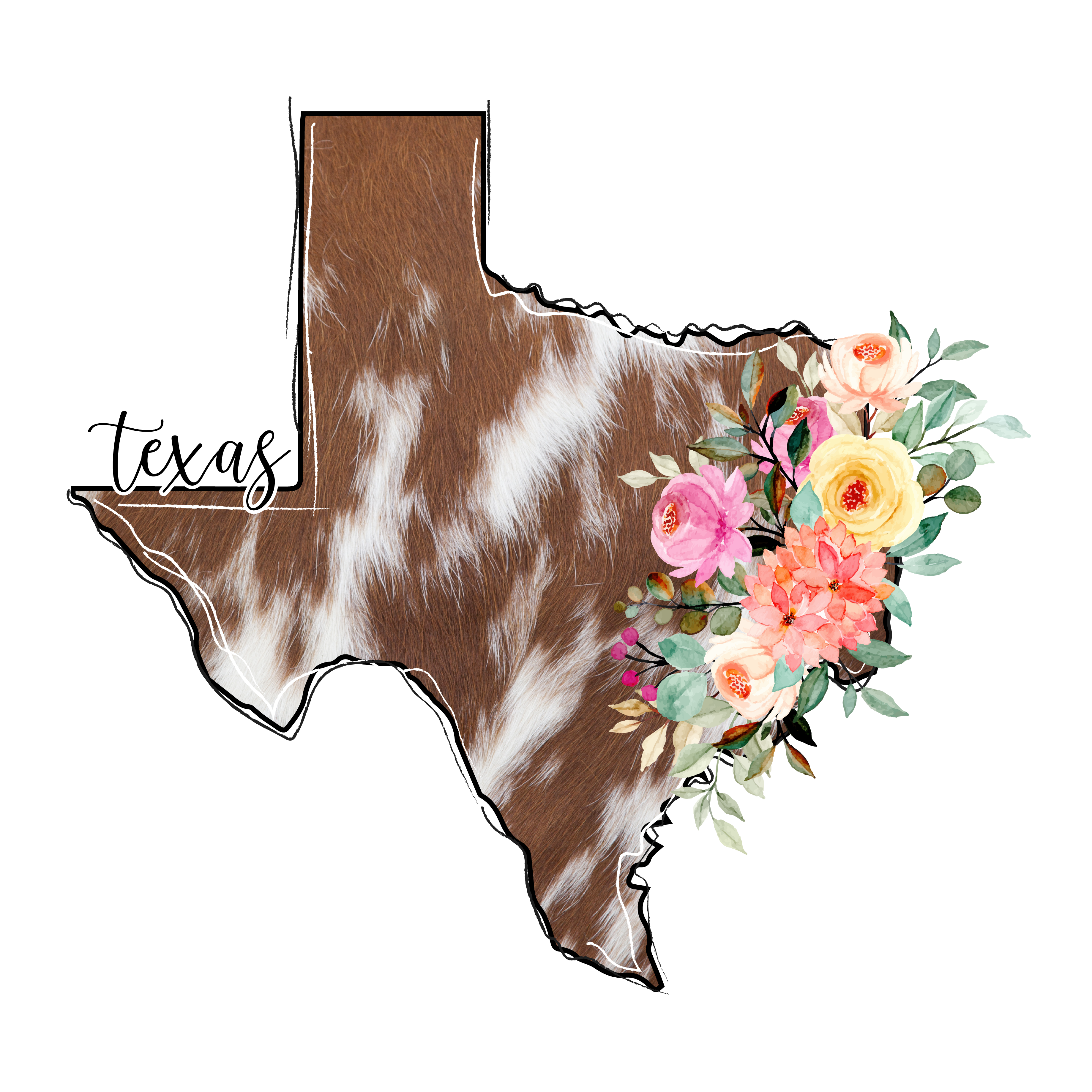 Sublimation Prints - Texas Cowhide Floral - The Vinyl Haus