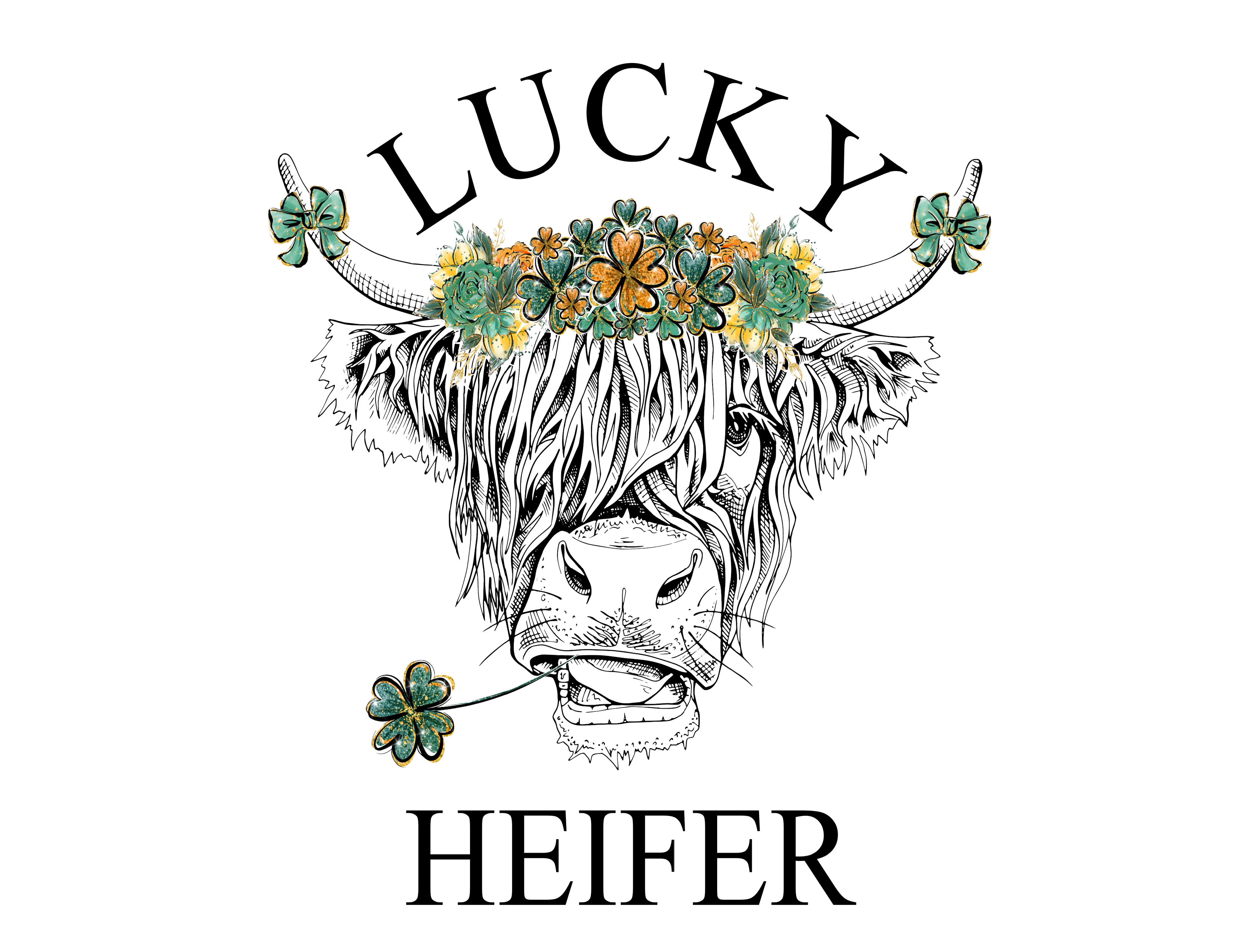HTV Prints - Lucky Heifer Highland Cow - The Vinyl Haus