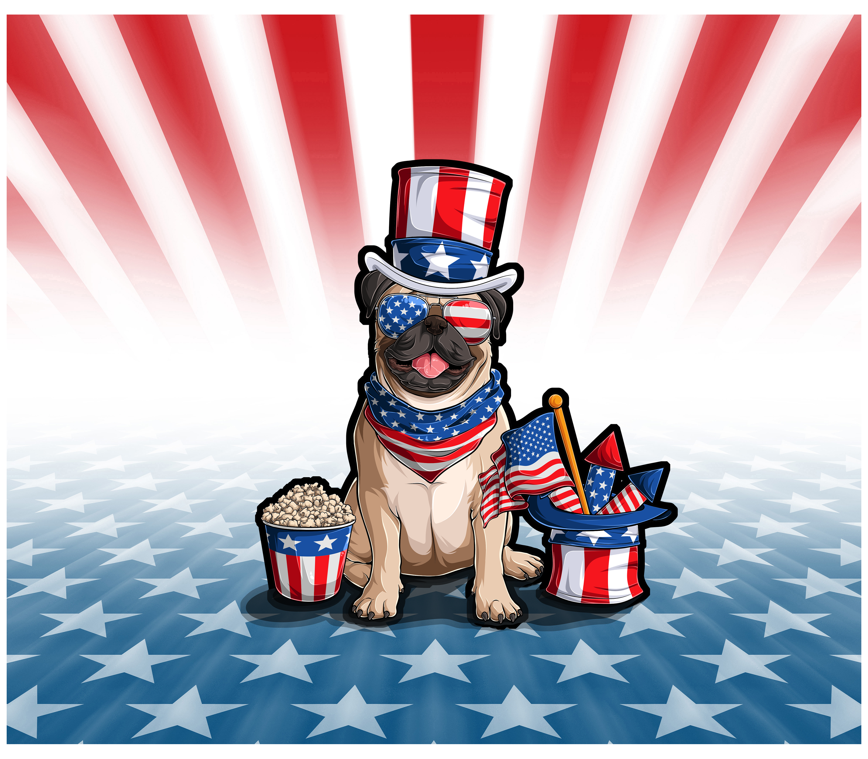 Sublimation Tumbler Wrap - 4th of July Flag Burst With Pug - The Vinyl Haus