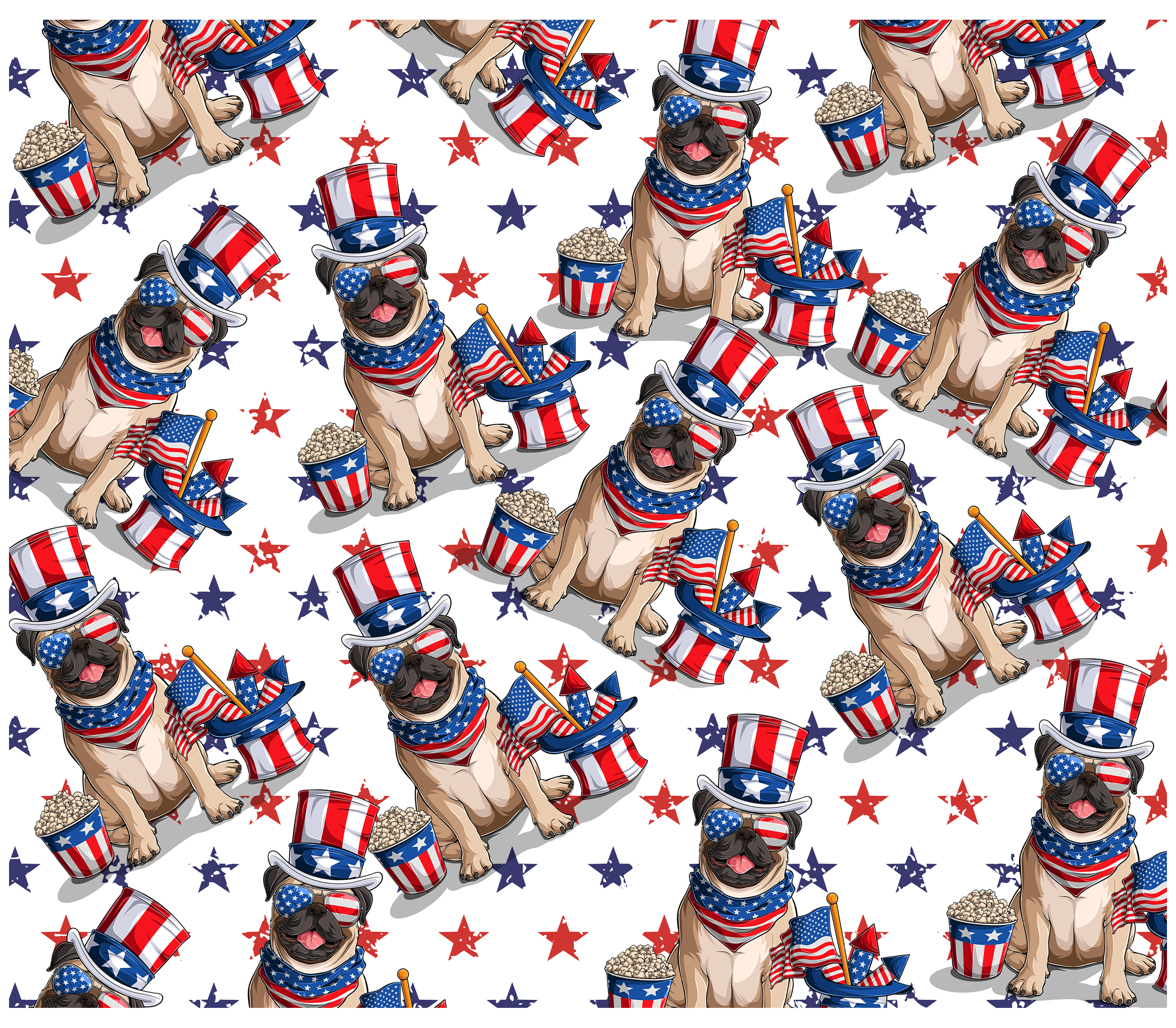 Sublimation Tumbler Wrap - 4th of July Pugs - The Vinyl Haus
