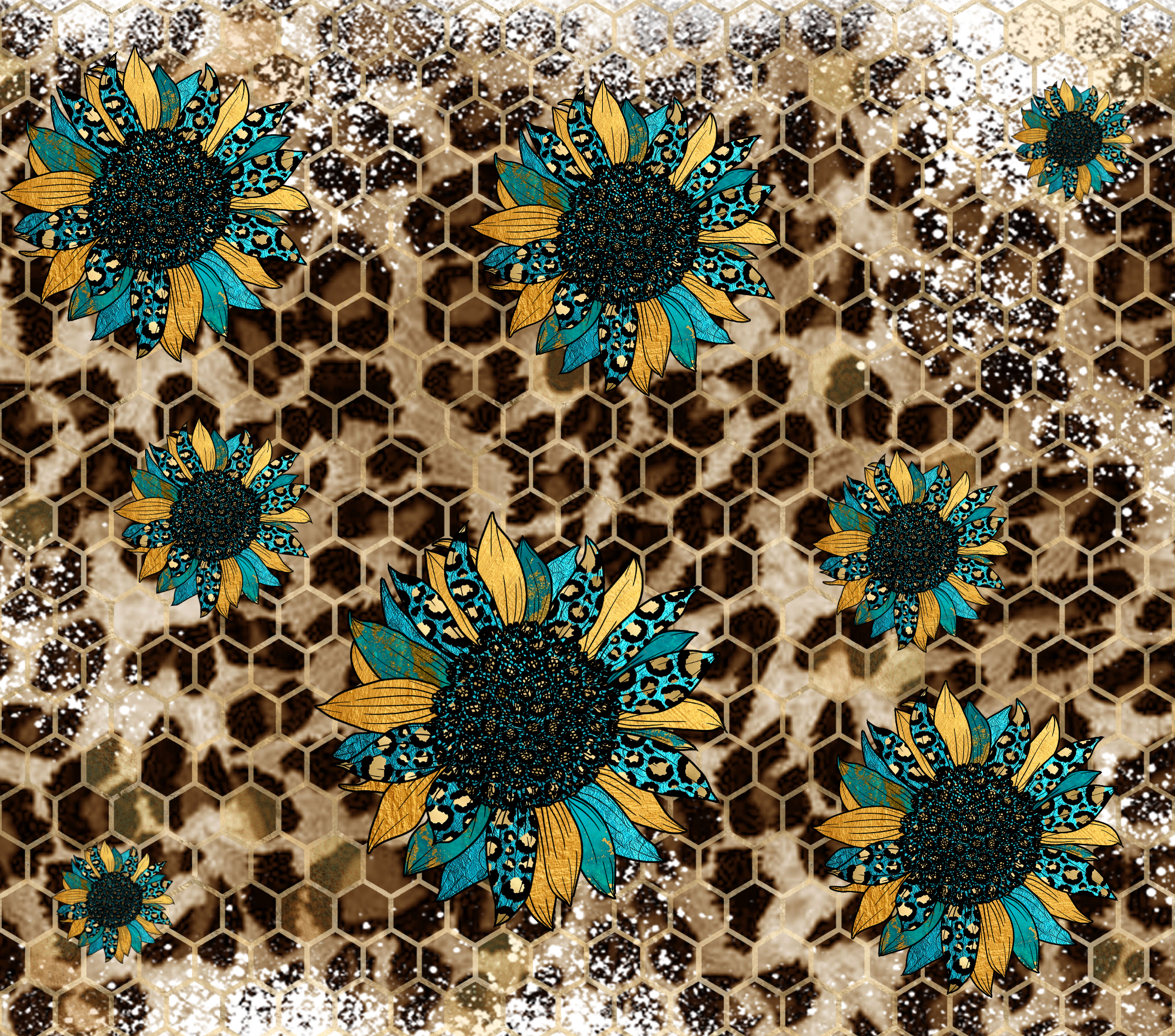 Sublimation Tumbler Wrap - Cheetah Sunflowers and Honeycomb - The Vinyl Haus