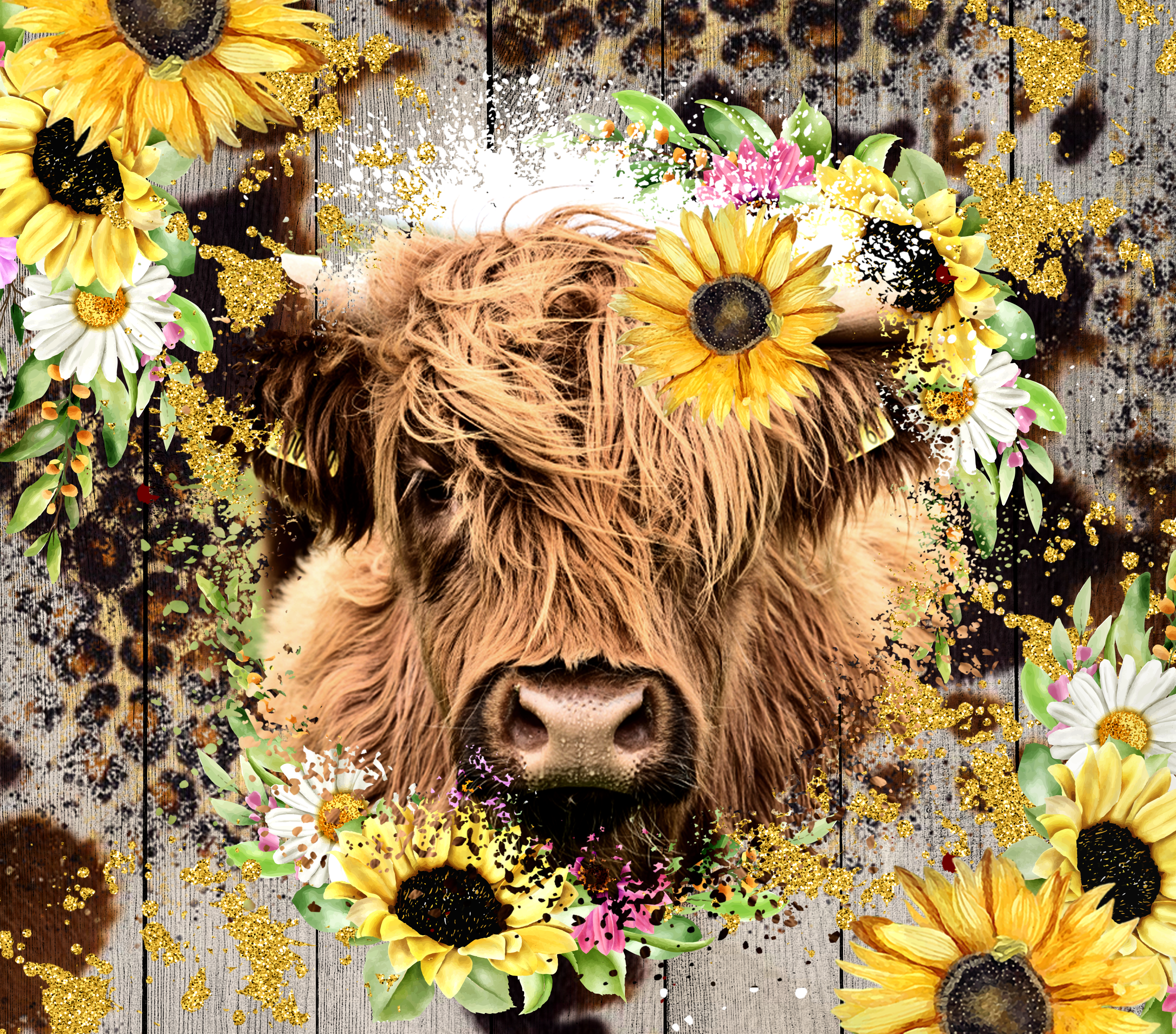 Sublimation Tumbler Wrap - Highland Cow and Sunflowers - The Vinyl Haus