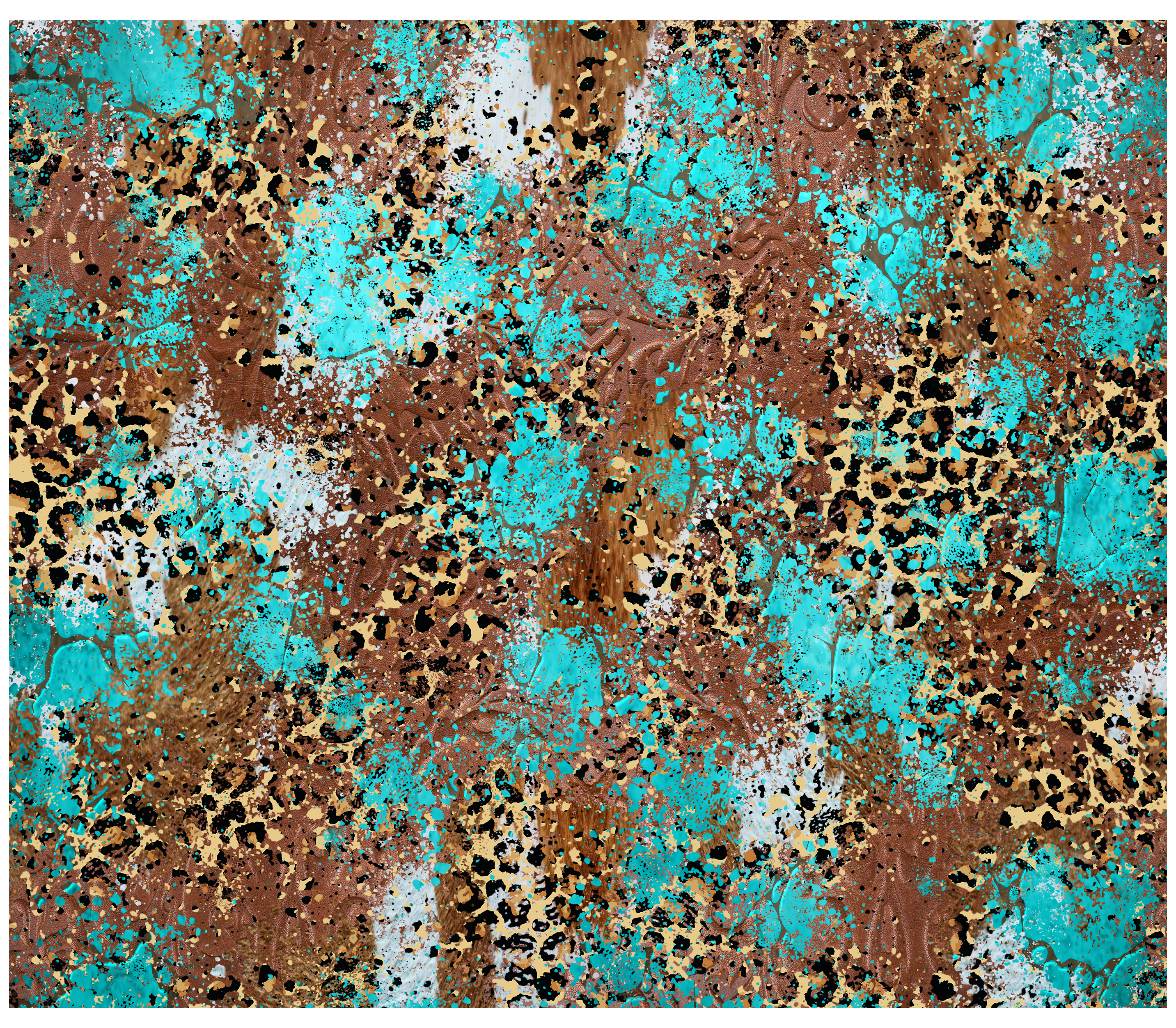 Sublimation Tumbler Wrap - Western Leopard, Leather and Turquoise - The Vinyl Haus