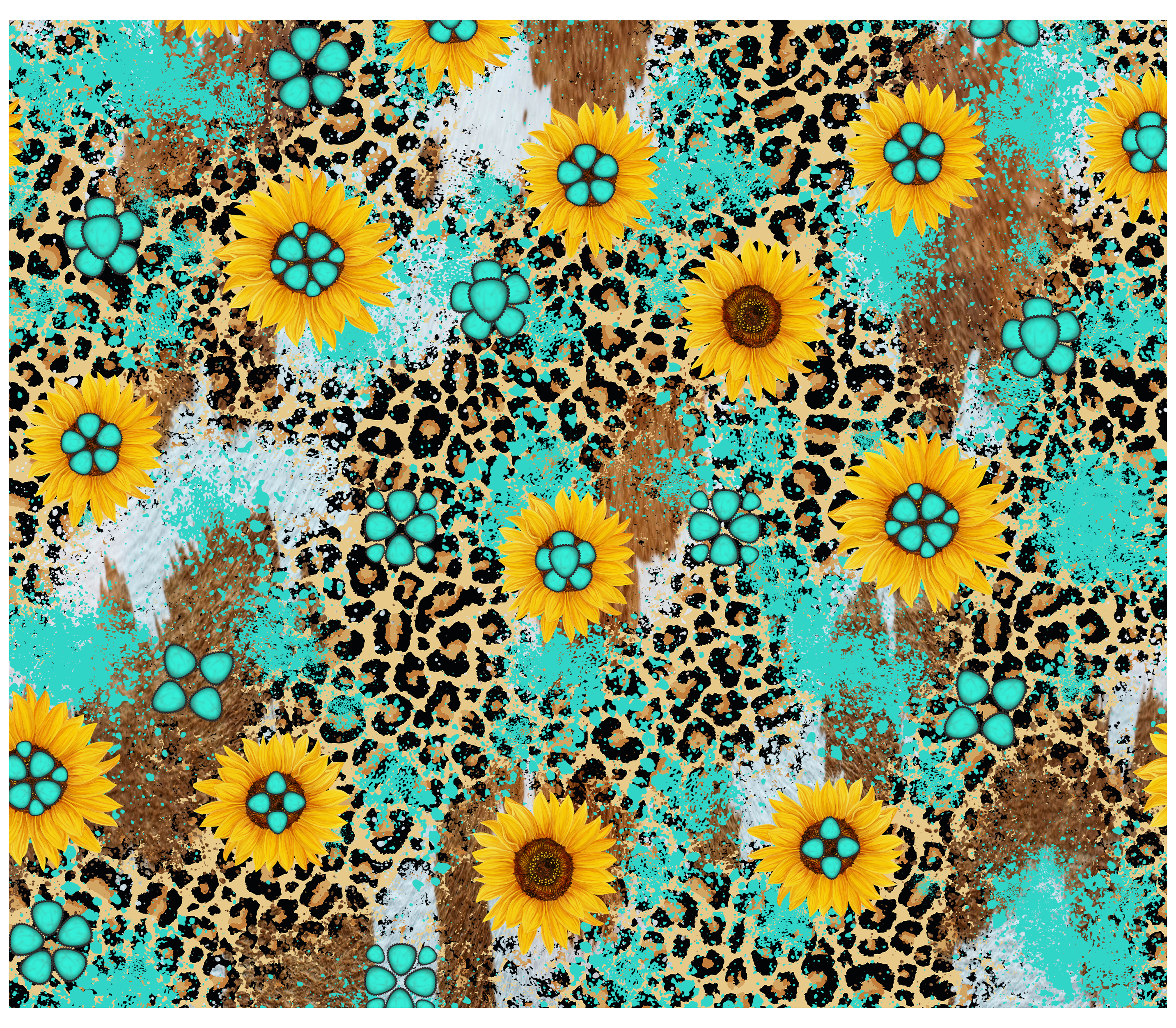 Sublimation Tumbler Wrap - Leopard Sunflowers and Turquoise - The Vinyl Haus