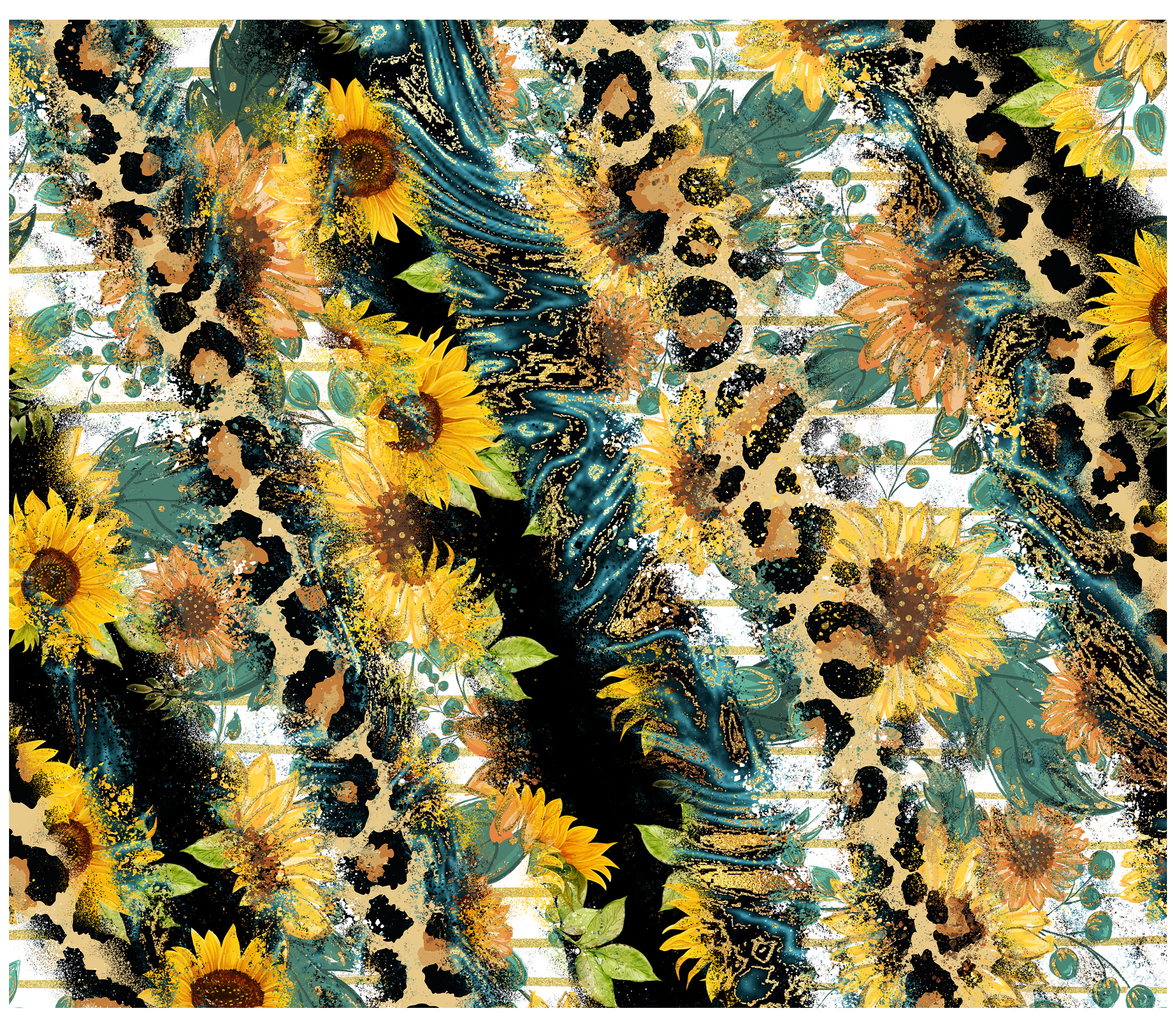 Sublimation Tumbler Wrap - Sunflower Leopard Stripes - The Vinyl Haus