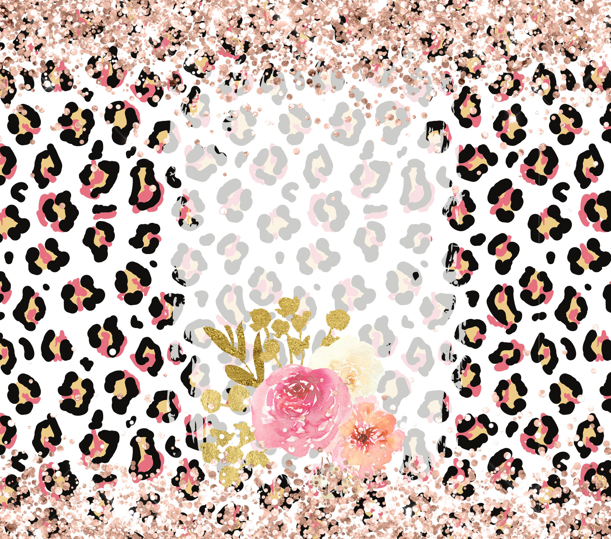 Sublimation Tumbler Wrap - Cheetah Rose Sparkle - The Vinyl Haus