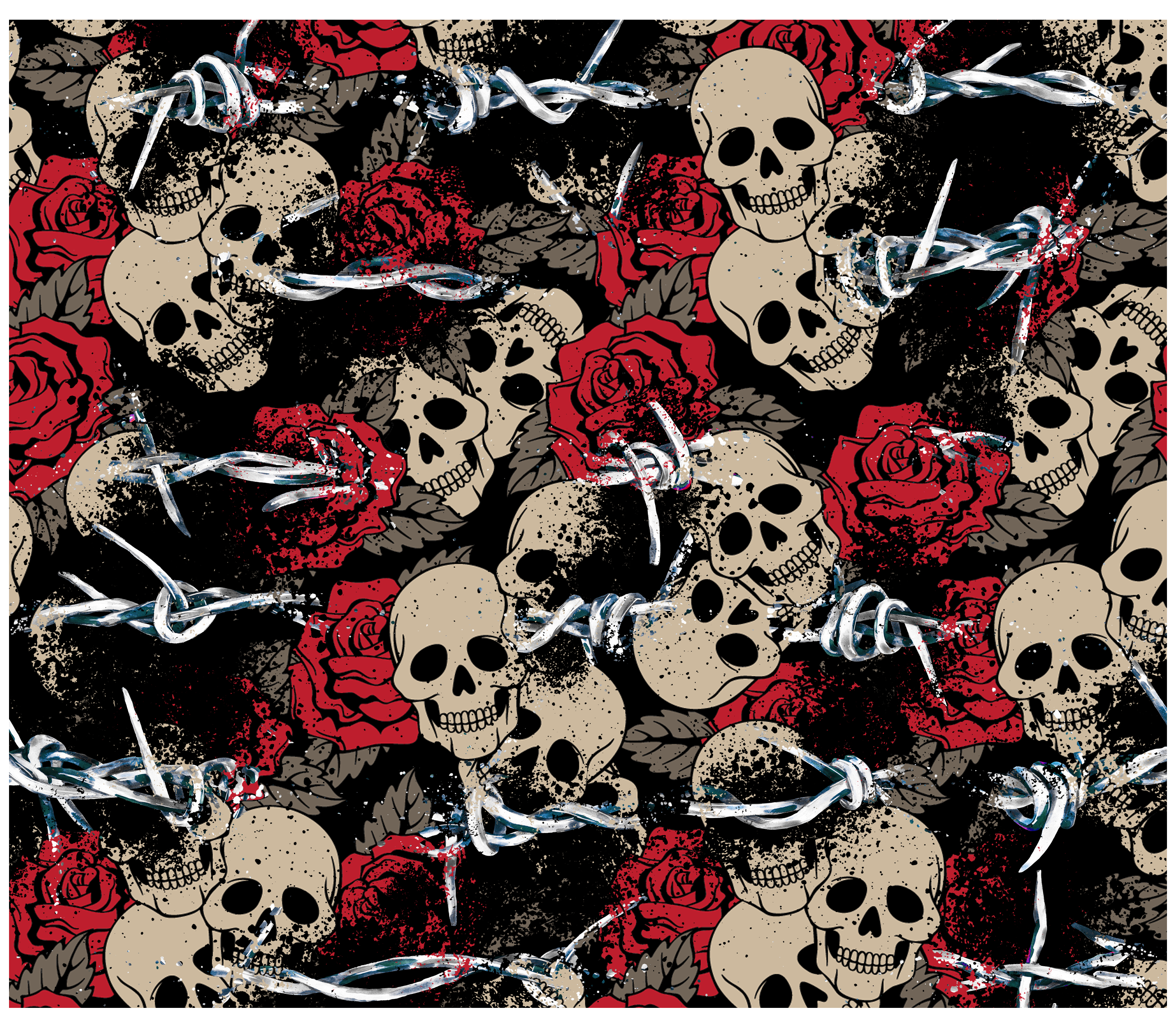 Sublimation Tumbler Wrap - Skulls and Barbed Wire - The Vinyl Haus