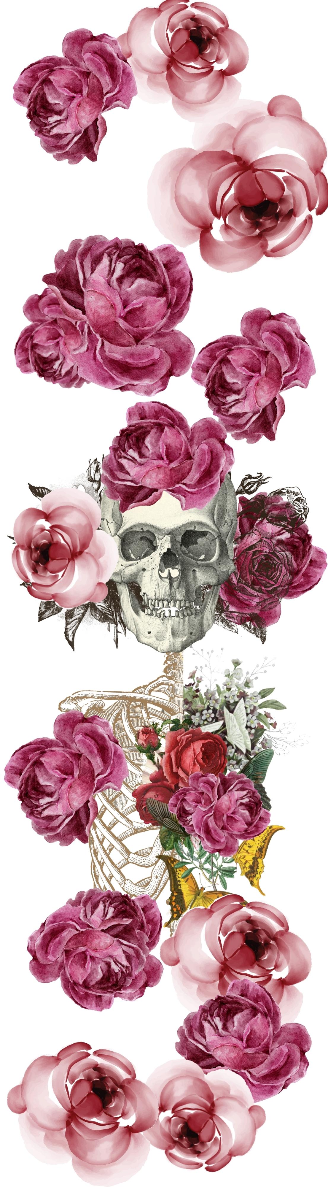 Pink Roses and Skeleton Pen Wrap 1.5 x 4.75 - The Vinyl Haus