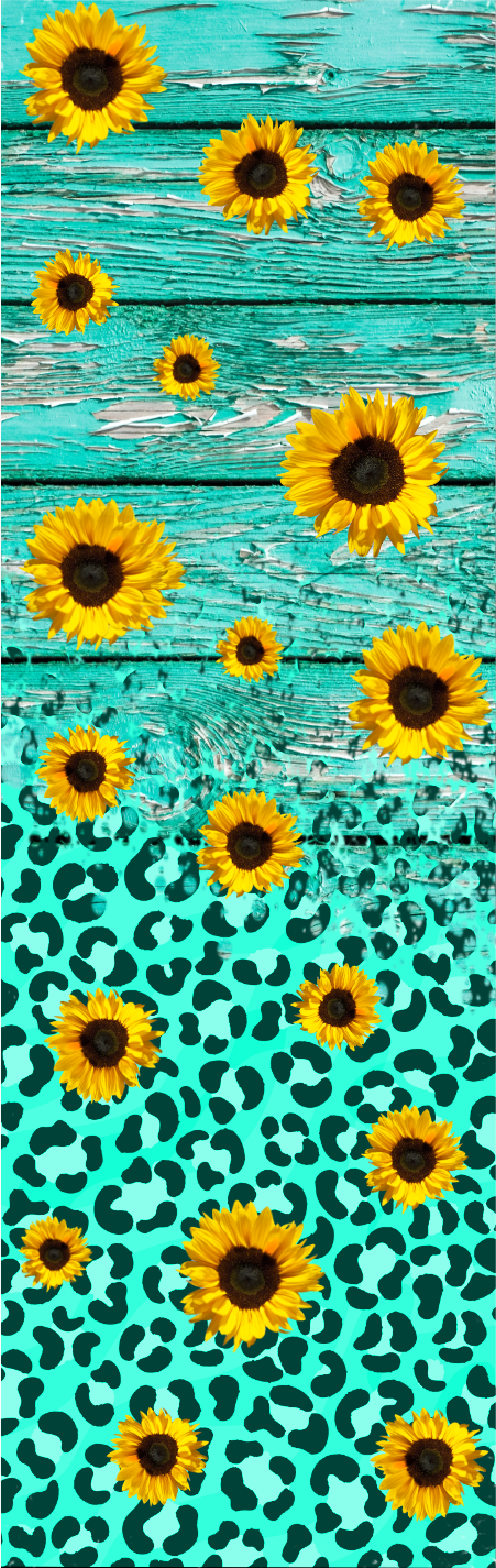 Turquoise Woodgrain and Sunflowers Pen Wrap 1.5 x 4.75 - The Vinyl Haus